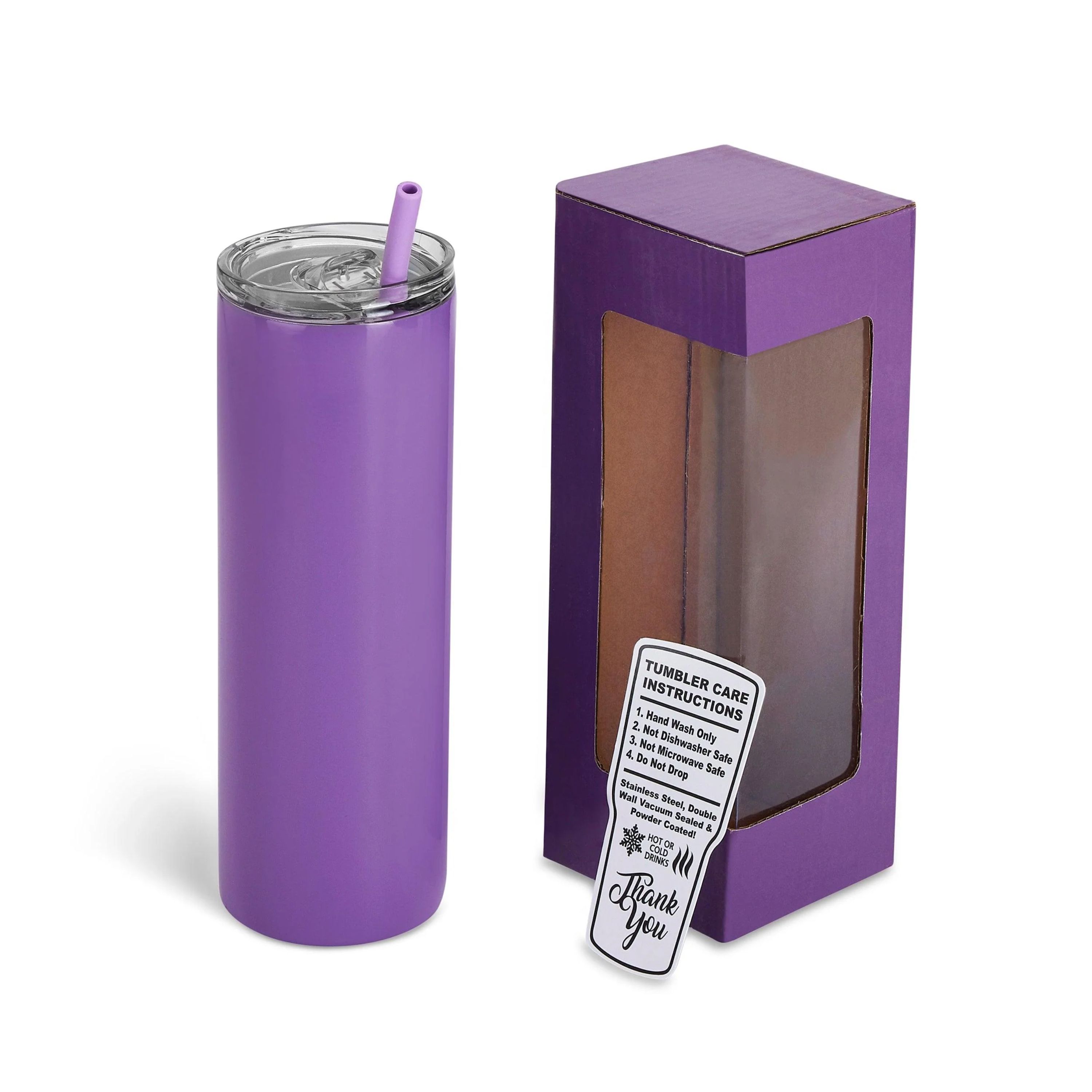 20 oz Unbranded Skinny Stainless Steel Tumbler w/ Color Matched Window Display Gift Box 10