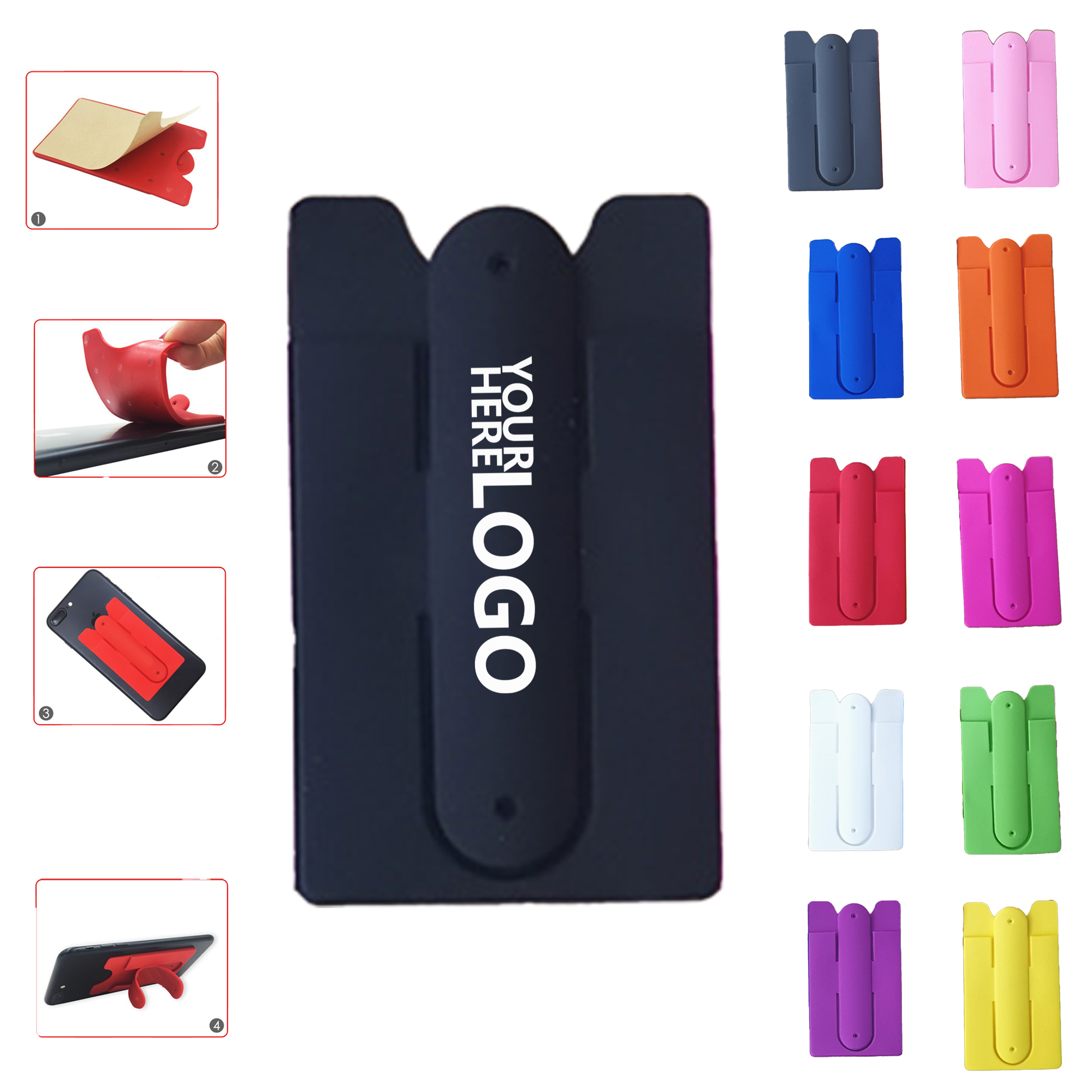 Silicone U-Type Phone Card Holder with Stand 2