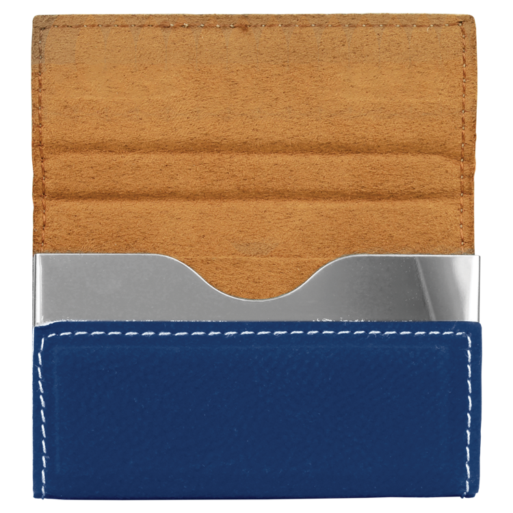 3 3/4" x 2 3/4" Blue/Silver Leatherette Hard Business Card Holder 3