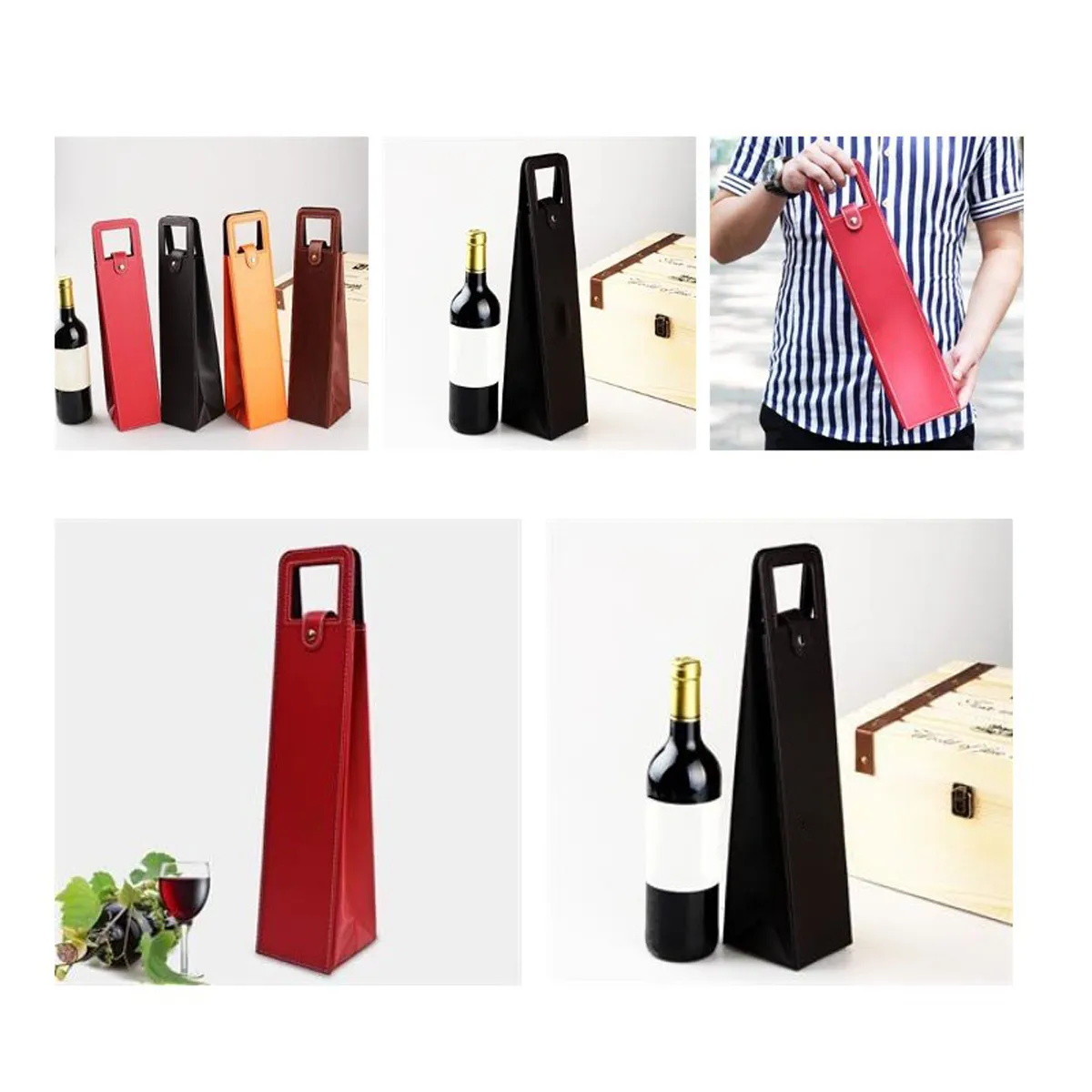 High Quality Leather Durable Portable Wine Bottle Carrier 3
