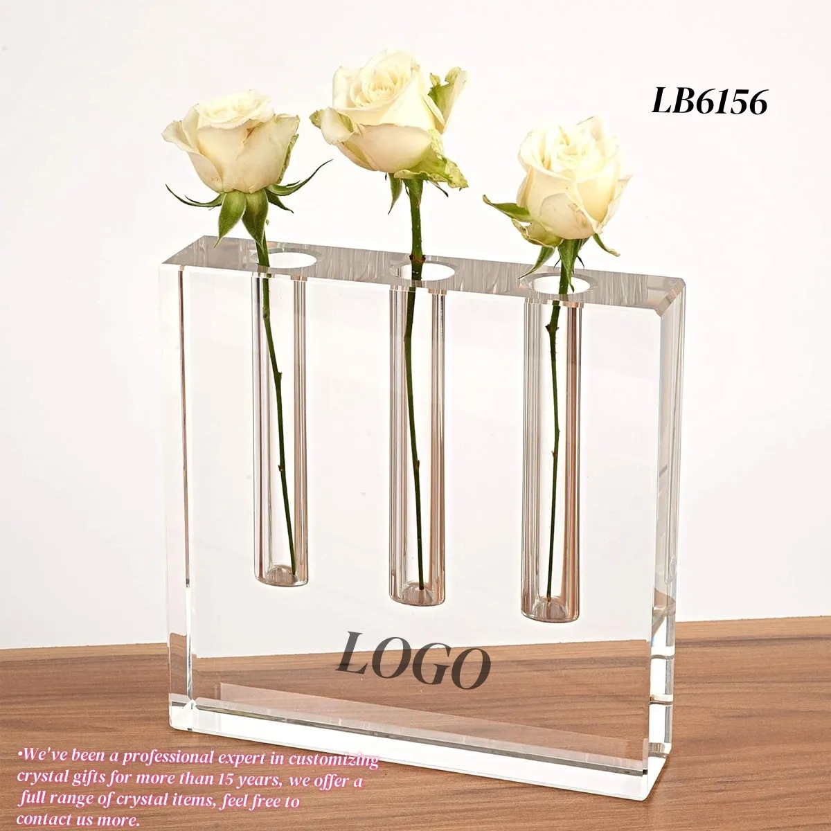 Block Square Crystal Bud Vase with 3 Holes 7" 3