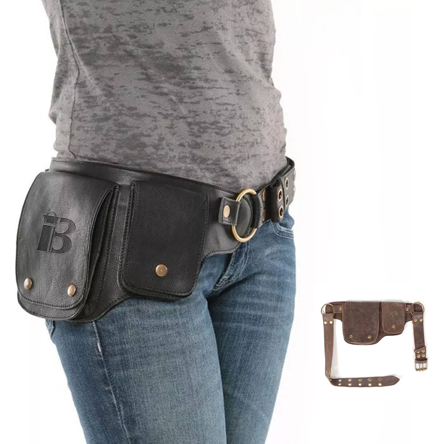 Faux leather punk style vintage waist bag 2
