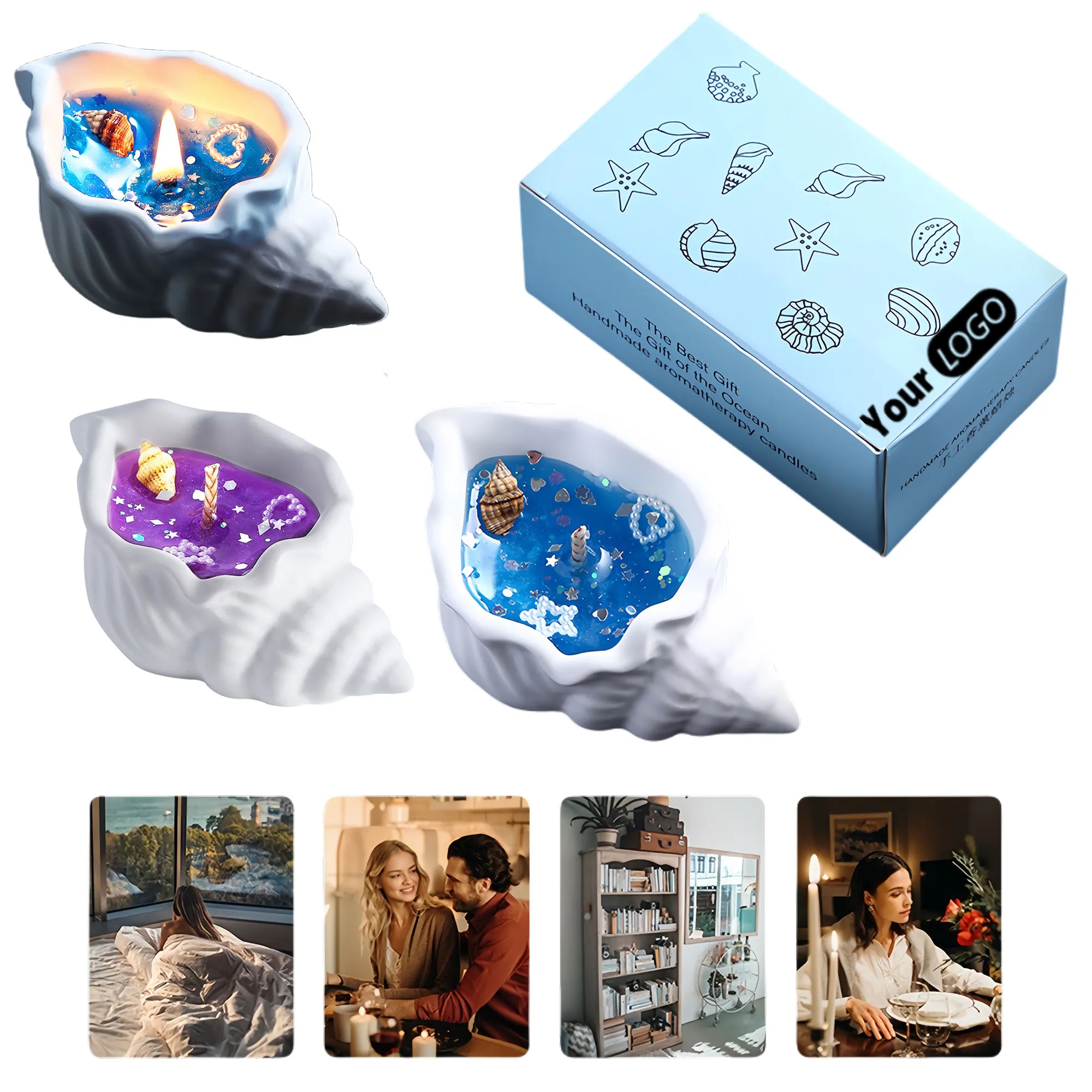 Elegant Seashell Scented Candle Gift Set