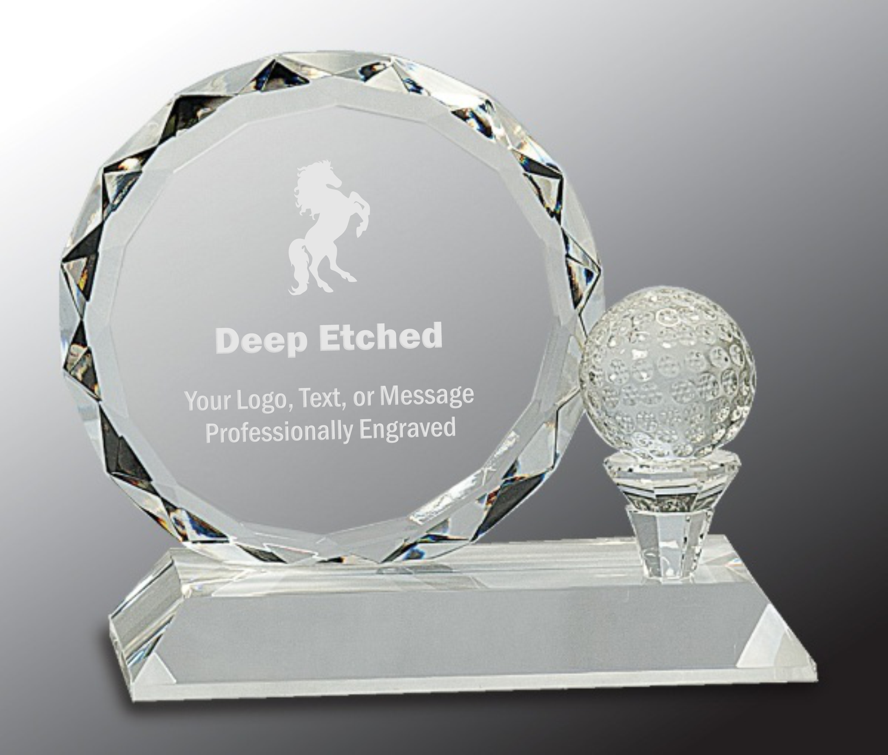 5 1/4" Round Facet Crystal Award with Golf Ball on Clear Pedestal Base