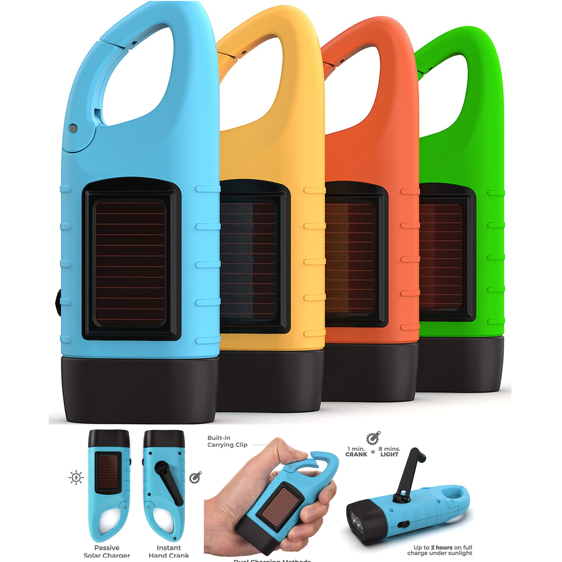 Rechargeable Flashlight with Solar Power and Hand Crank 2
