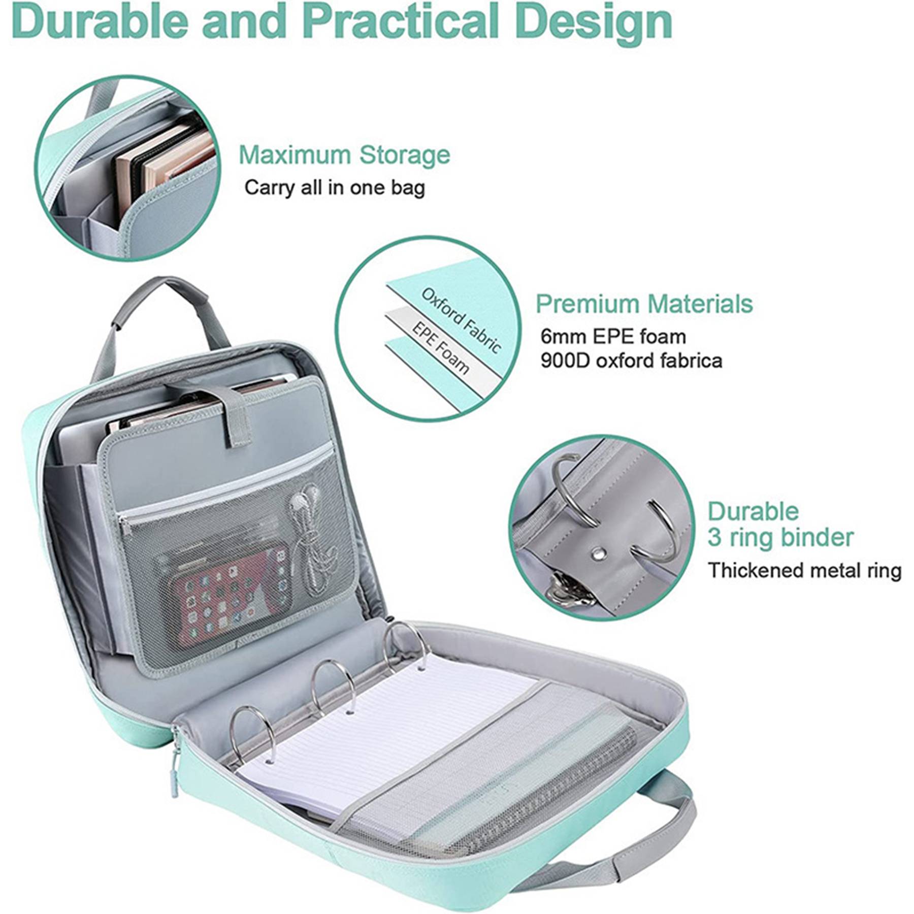Zipper Binder Handbag Folder Storage Crossbody Bag 4