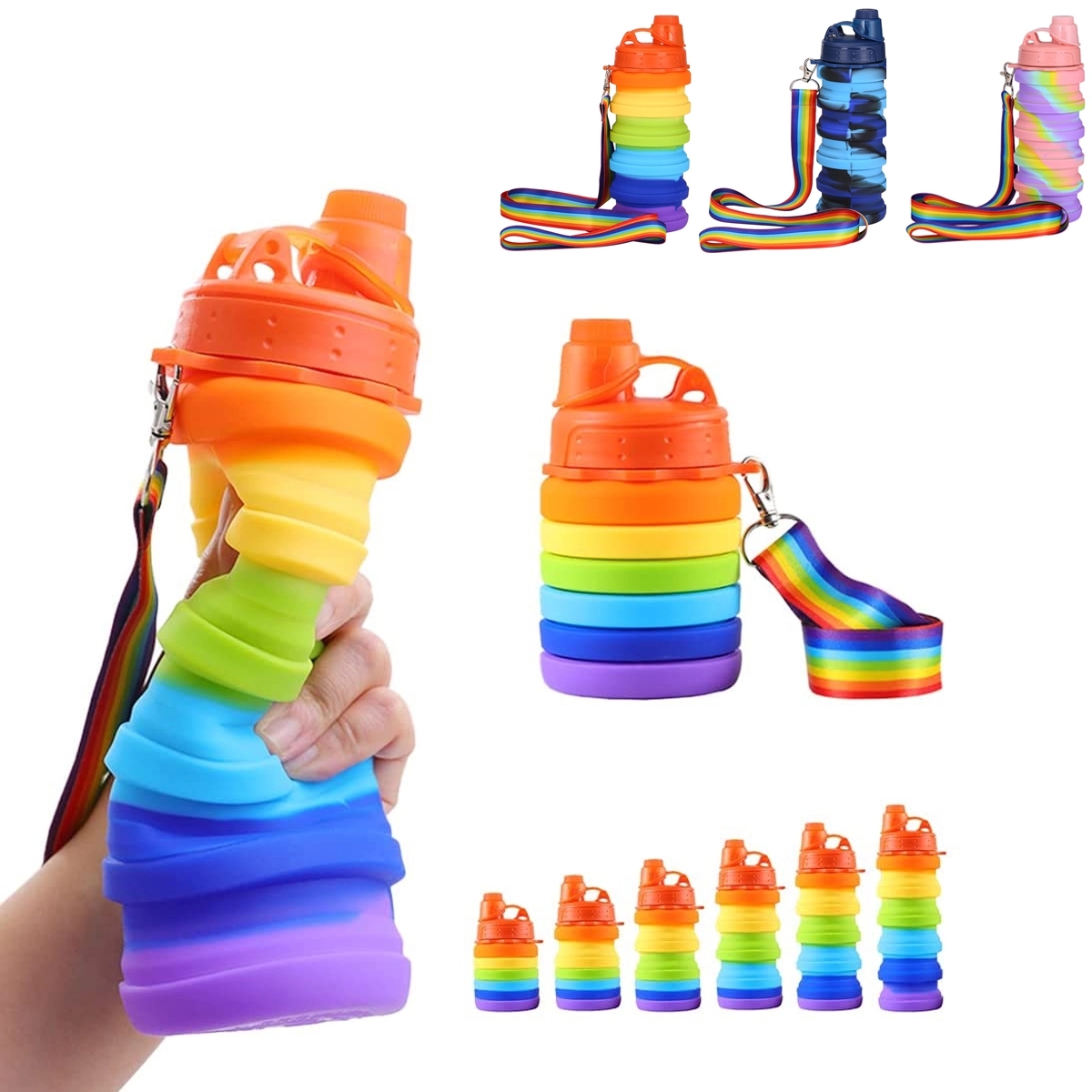 Portable Rainbow Silicone Water Bottle 1