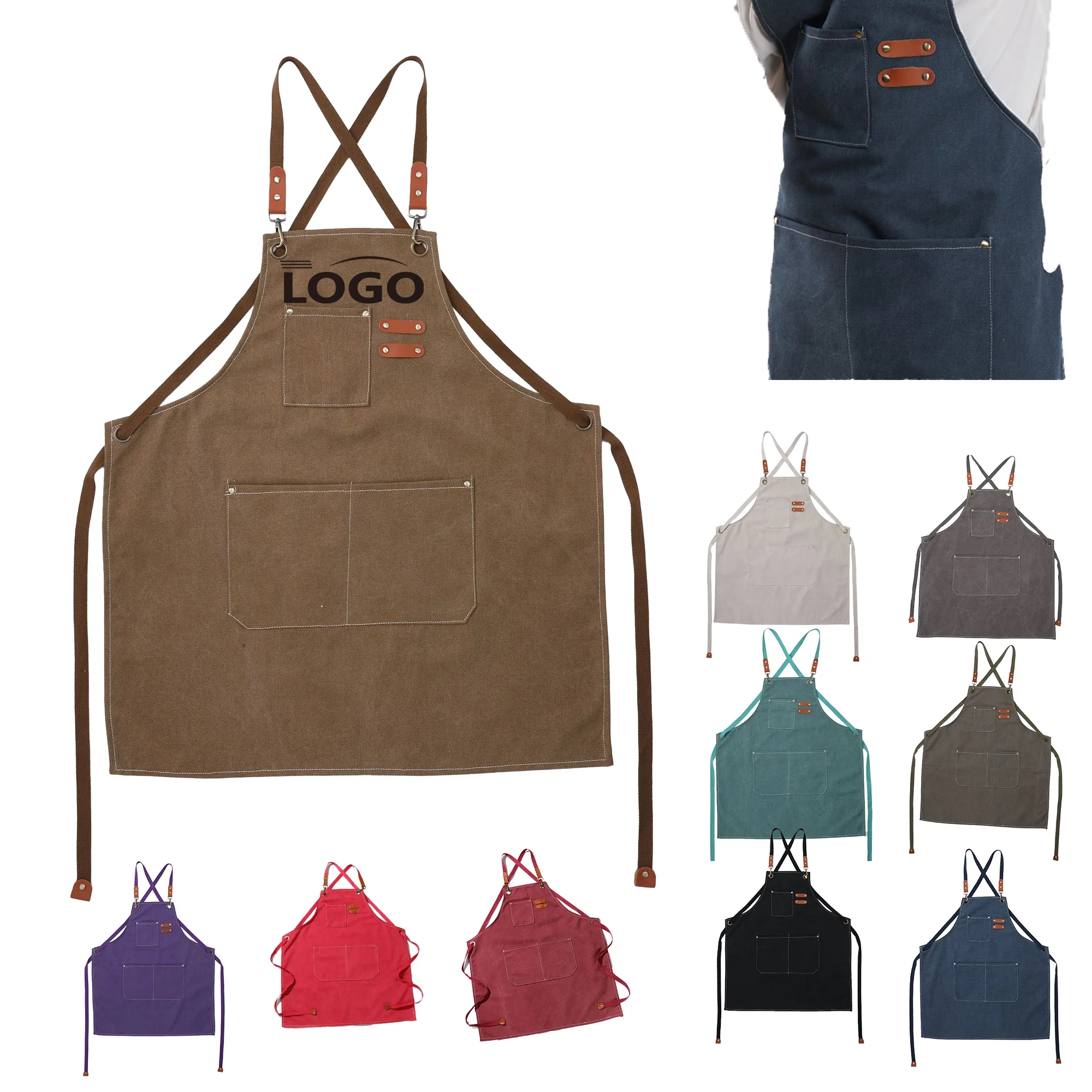 Durable Canvas Apron with Adjustable Straps and Pockets 8