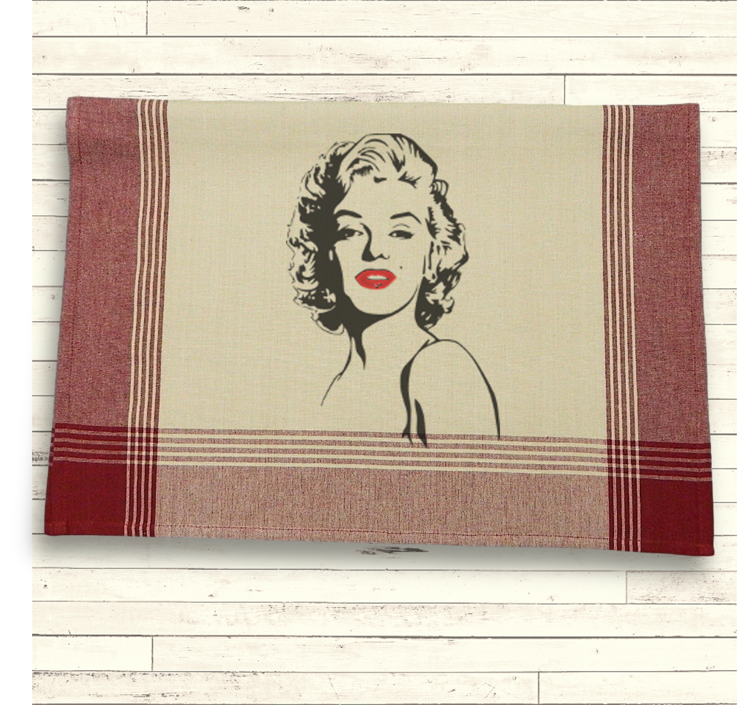 Red/Tea Dyed Plaid Kitchen Towel with Custom Print 6