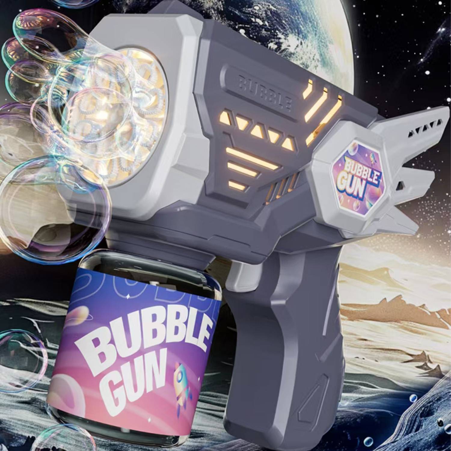 Kids Handheld Plastic Bubble Gun Toy w/ Light 6