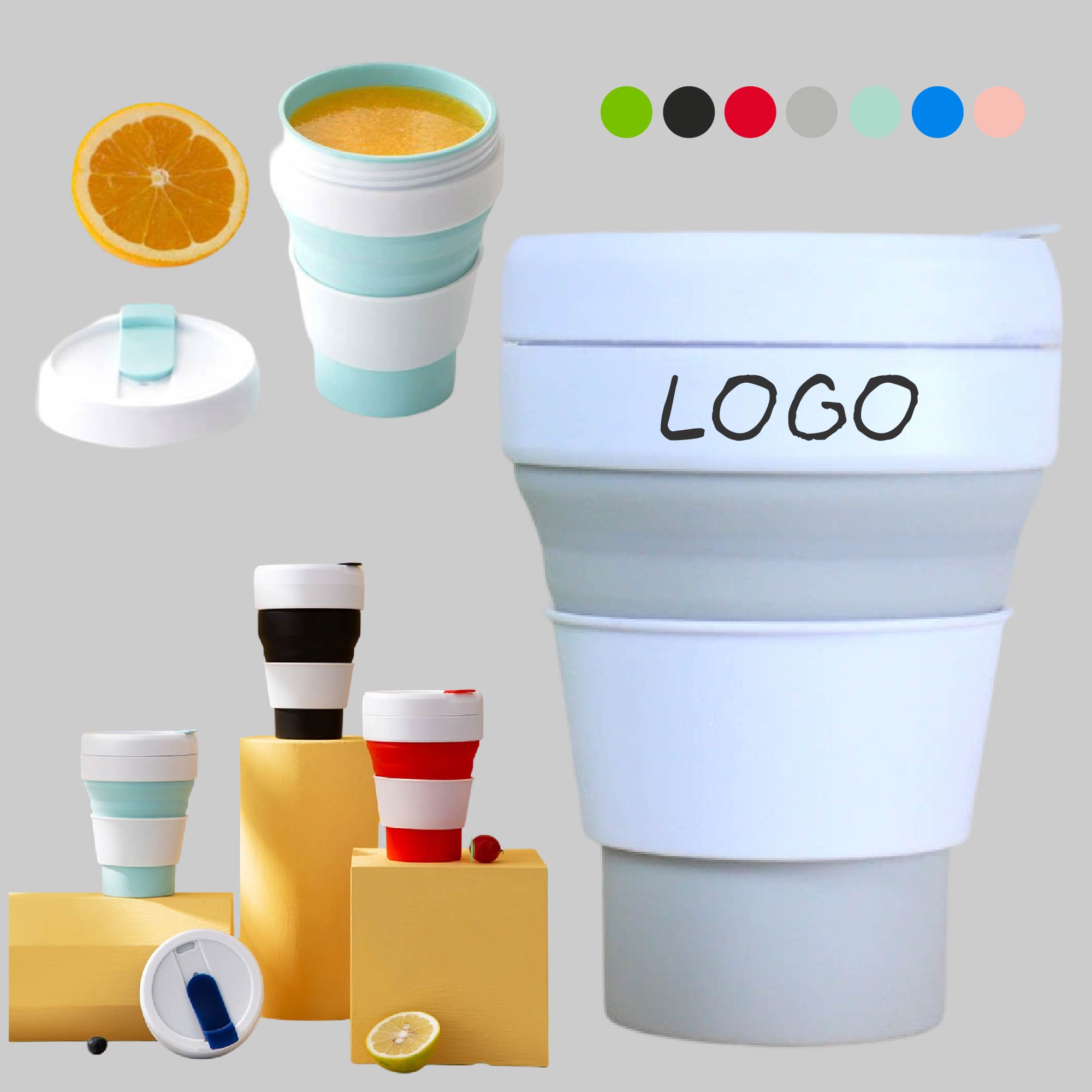 Folding Silicone Cup With Lid Portable 3