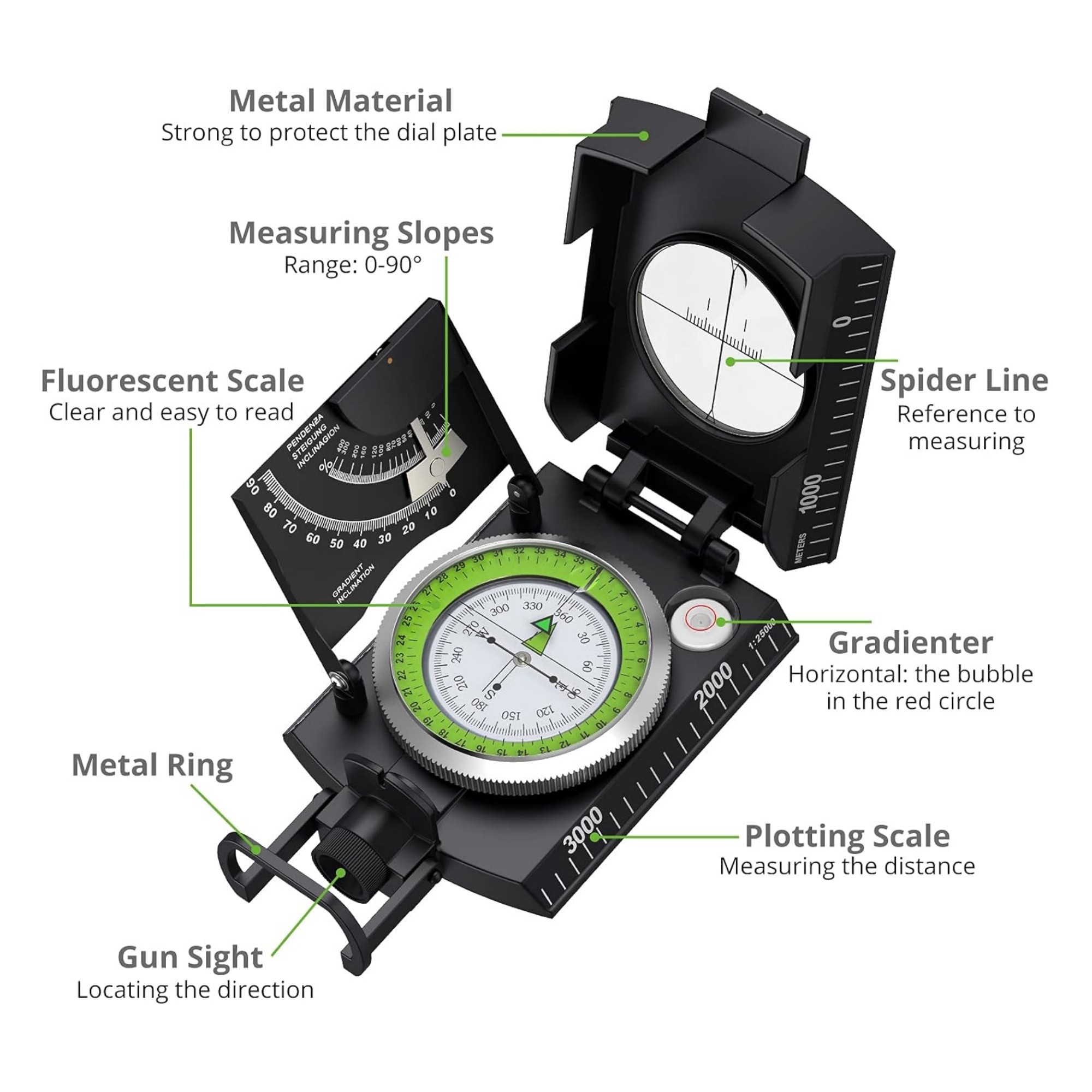 Professional Metal Waterproof Compass 7