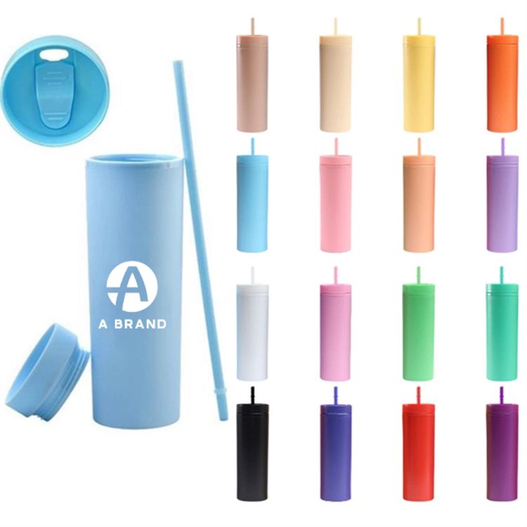 16oz Skinny Acrylic Tumbler with Lid and Straw 1