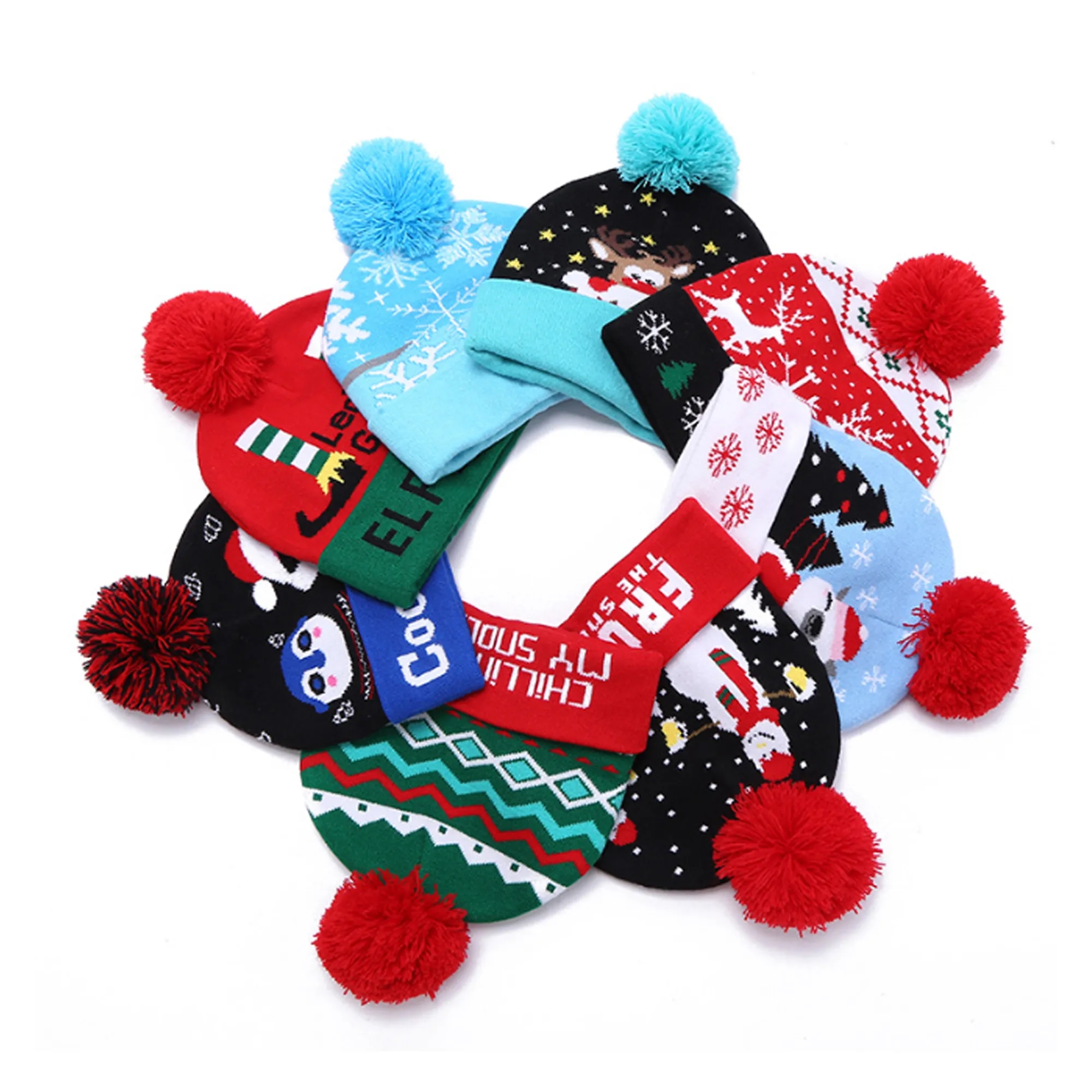 MOQ100 Party Christmas Knit Hat Plush Warm Beanie 1