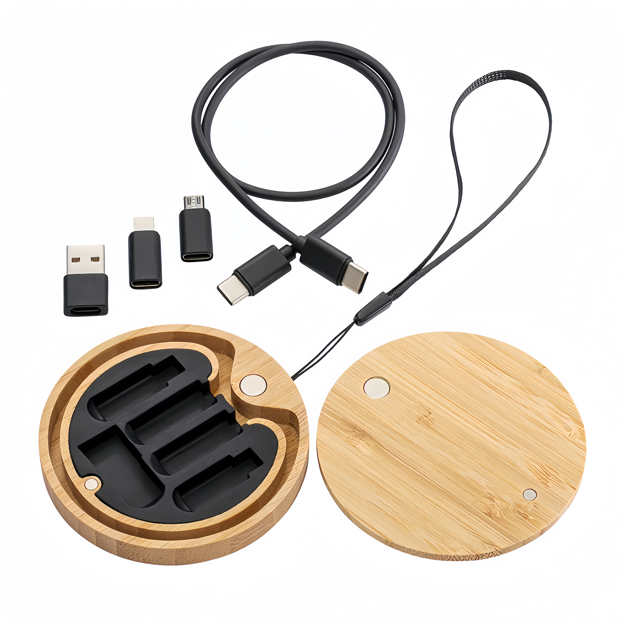 Bamboo Convenient Portable Data Cable Organizer Box 1