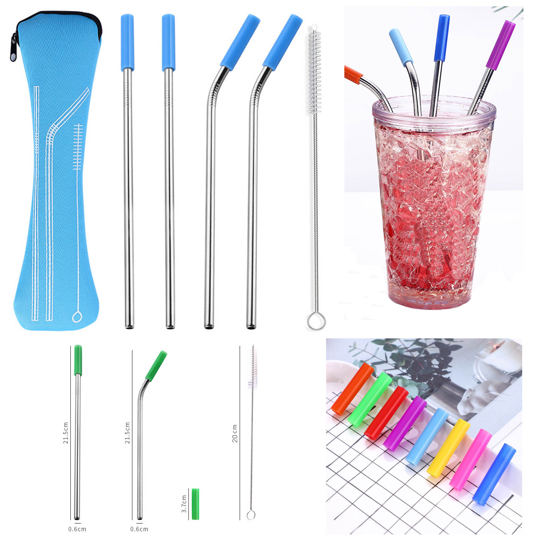 Stainless Steel Drinking Straw With Cleaner In Neoprene Bag 1
