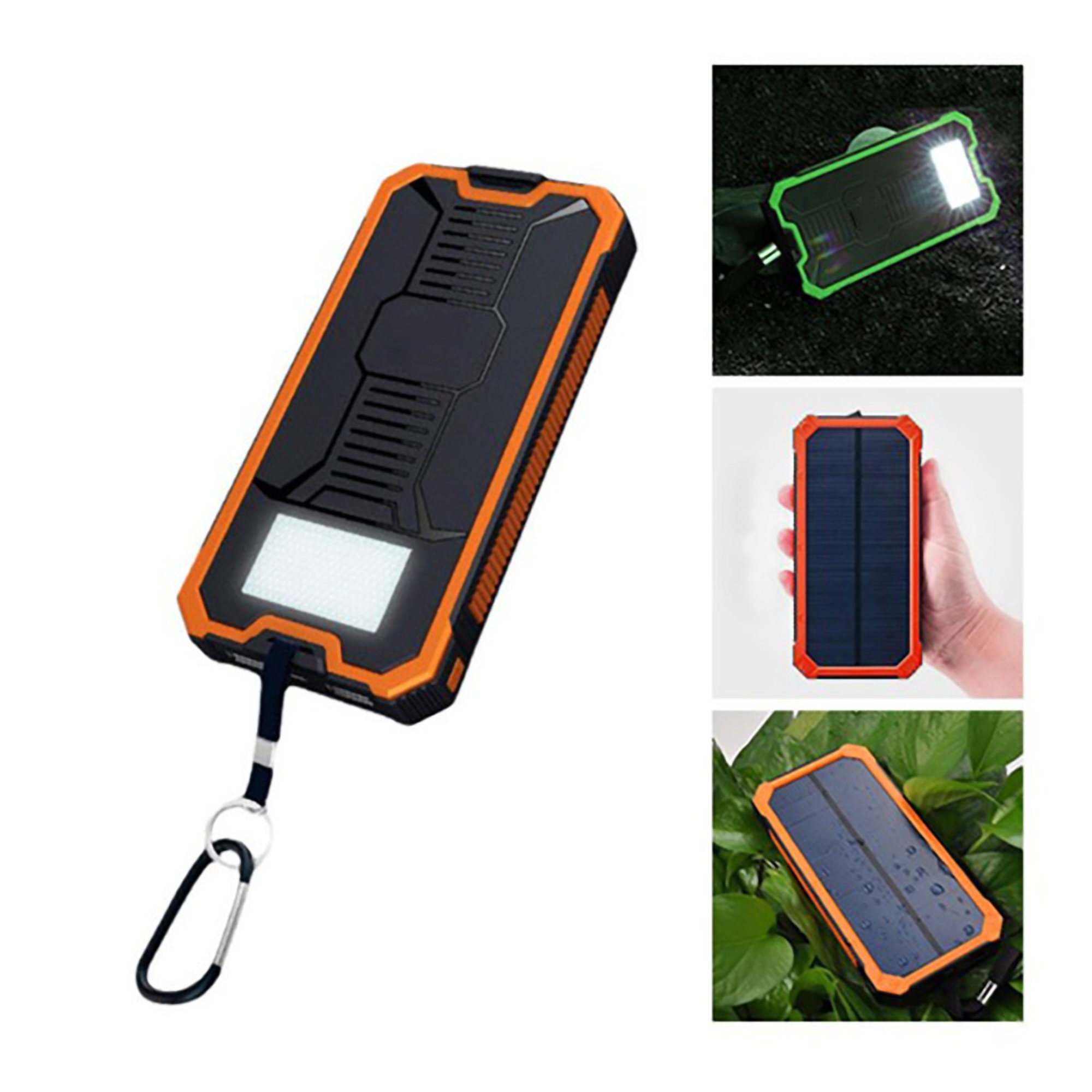 6000mAh Solar Power Bank w/LED Light and Carabiner