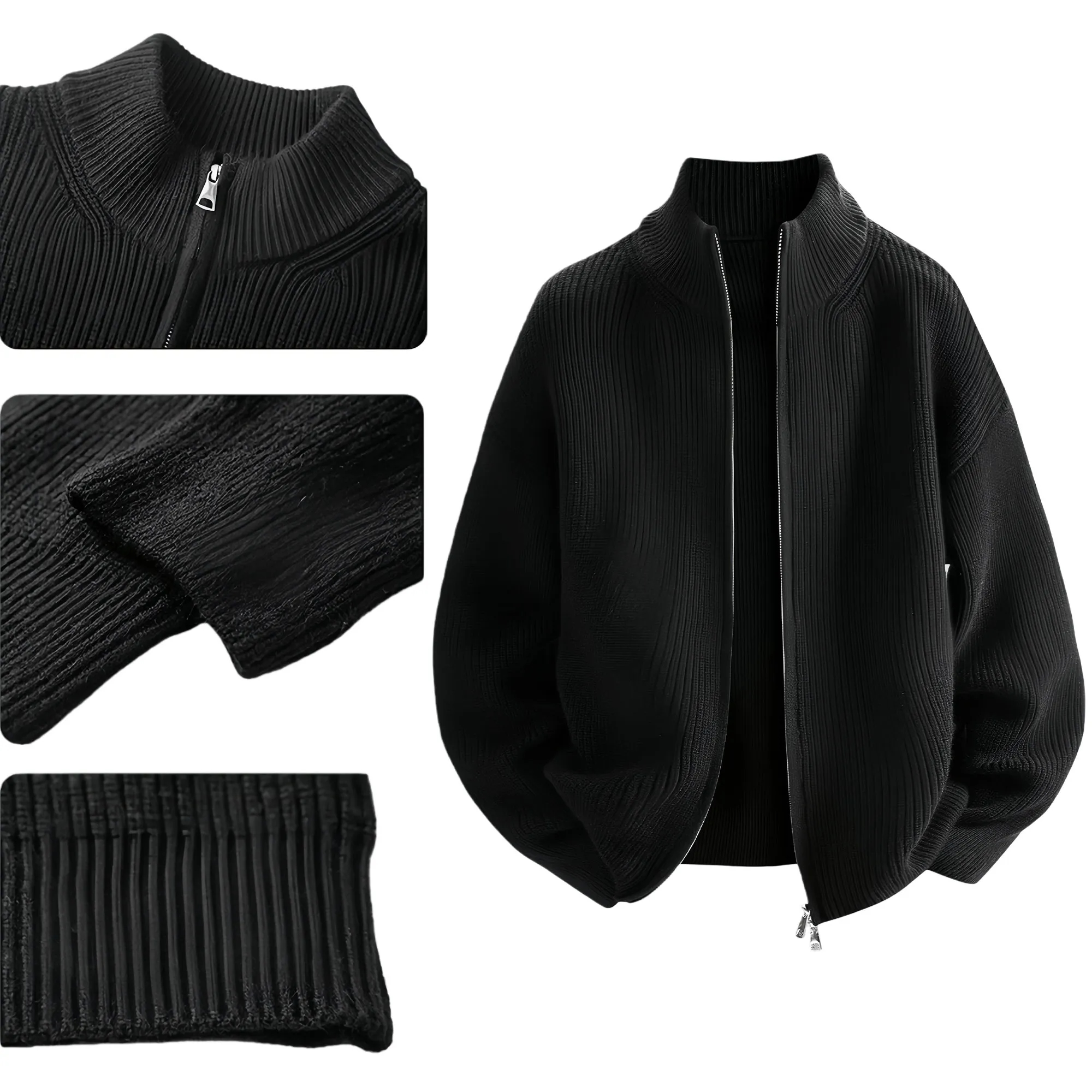 Stylish Men's Knit Cardigan Stand Collar Loose Fit 3