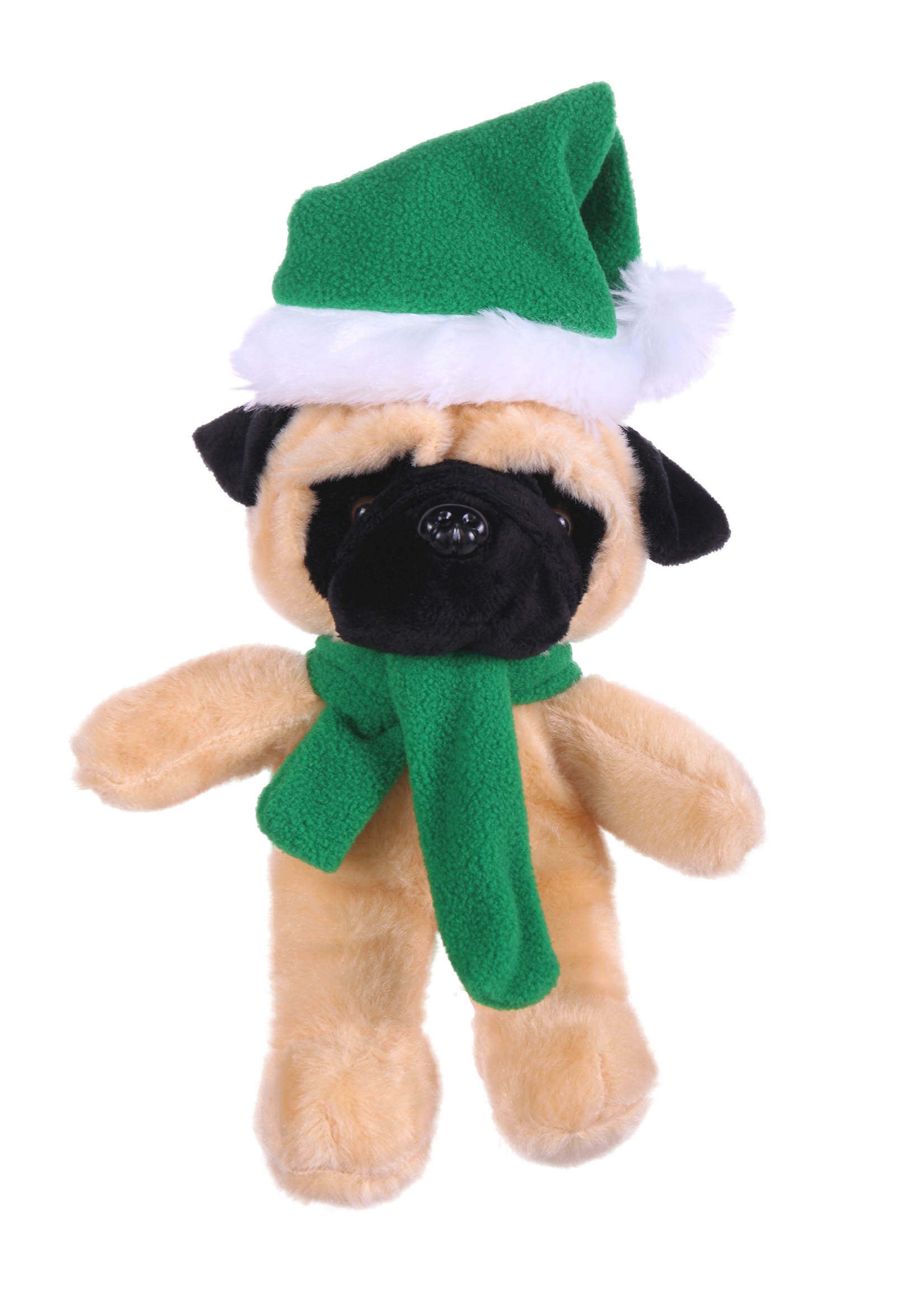 Soft Plush Stuffed Pug with Christmas Hat and Scarf