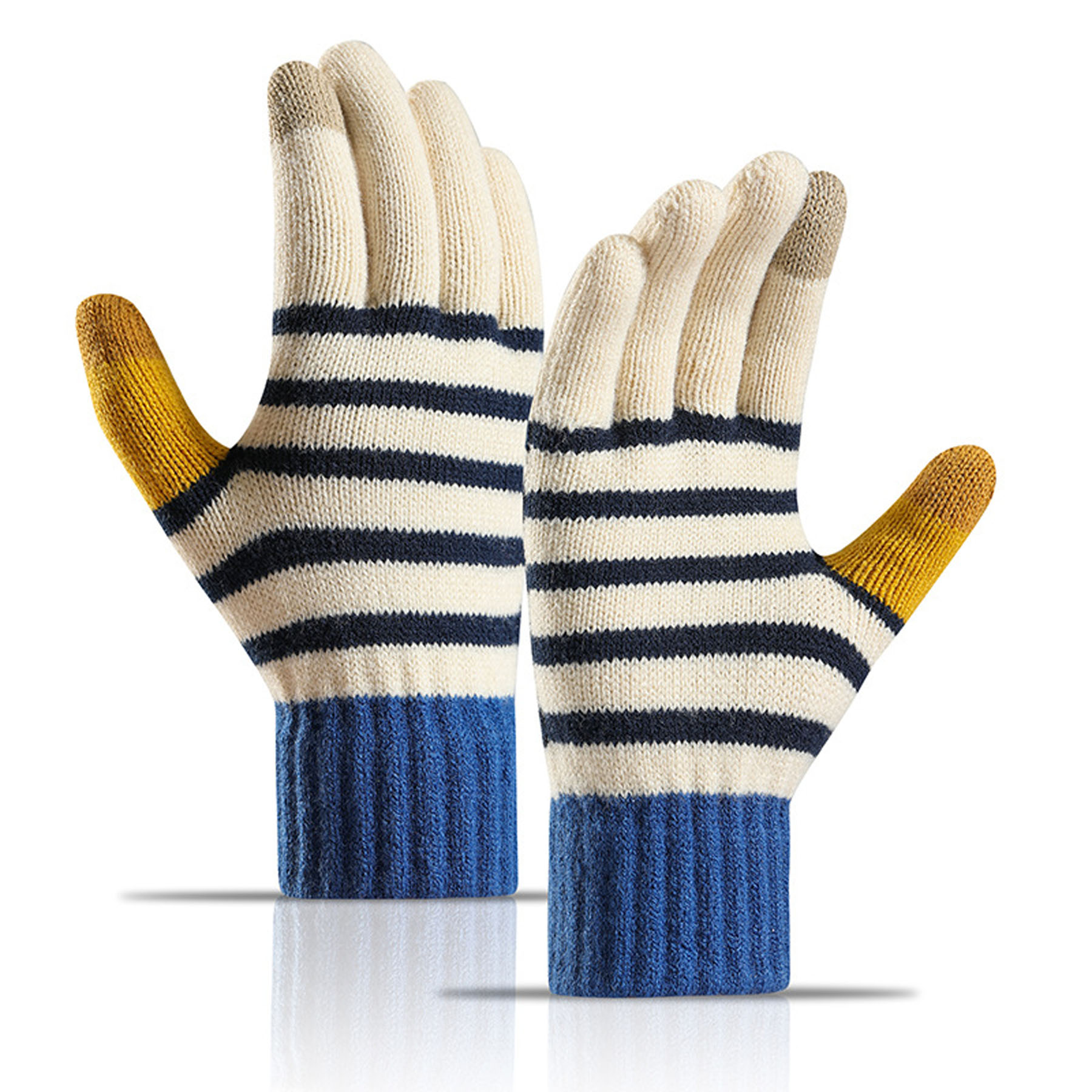 Touchscreen Striped and Checkered Knit Gloves 3
