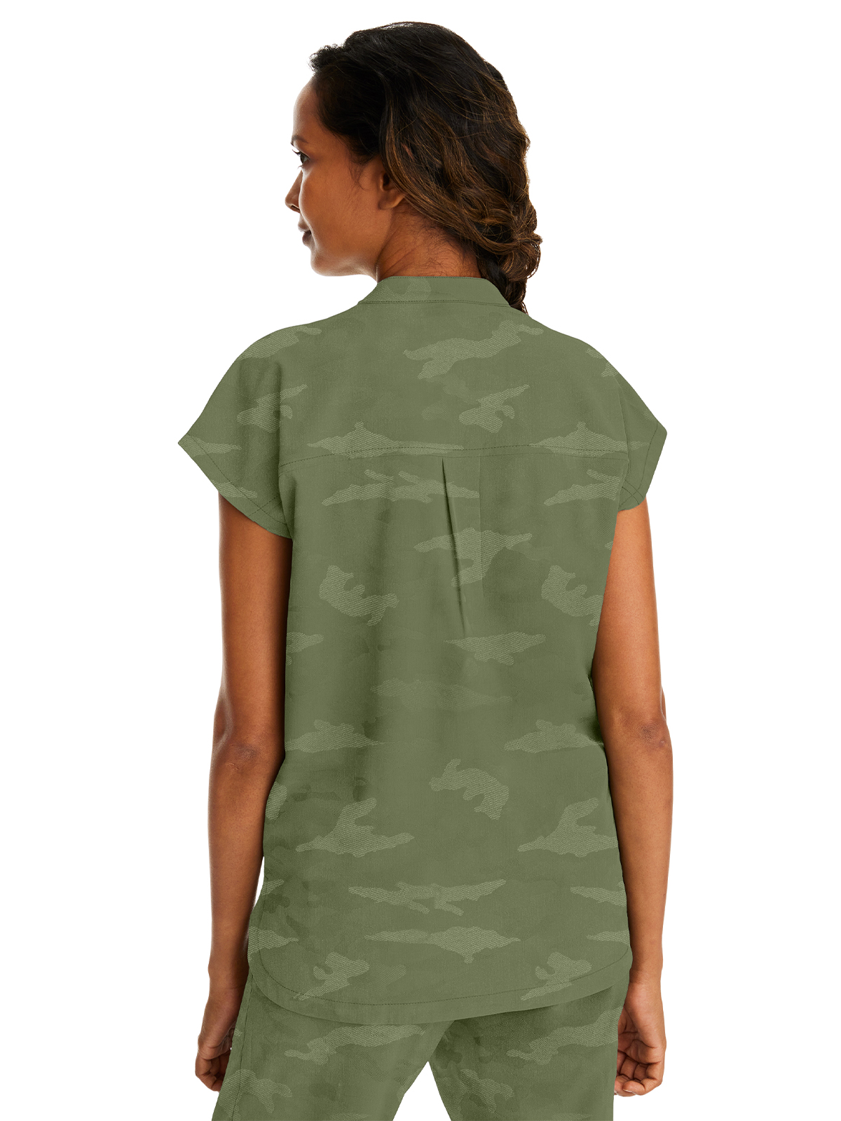Healing Hands - HH PL Jacquard - Women's 2-Pocket Journey Camo Mandarin Style Top 5