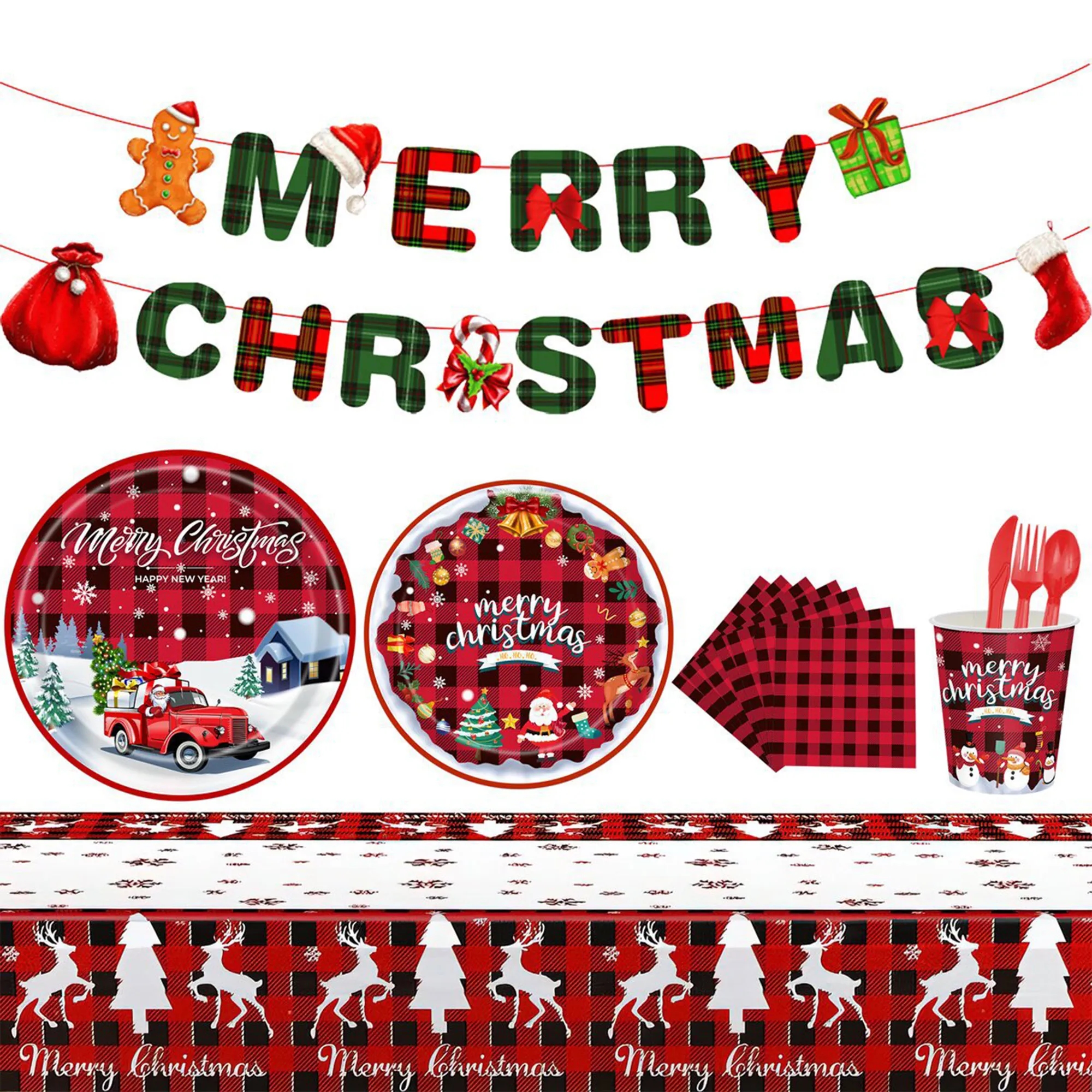 Festive Christmas Party Tableware Set With Bunting Decor 2