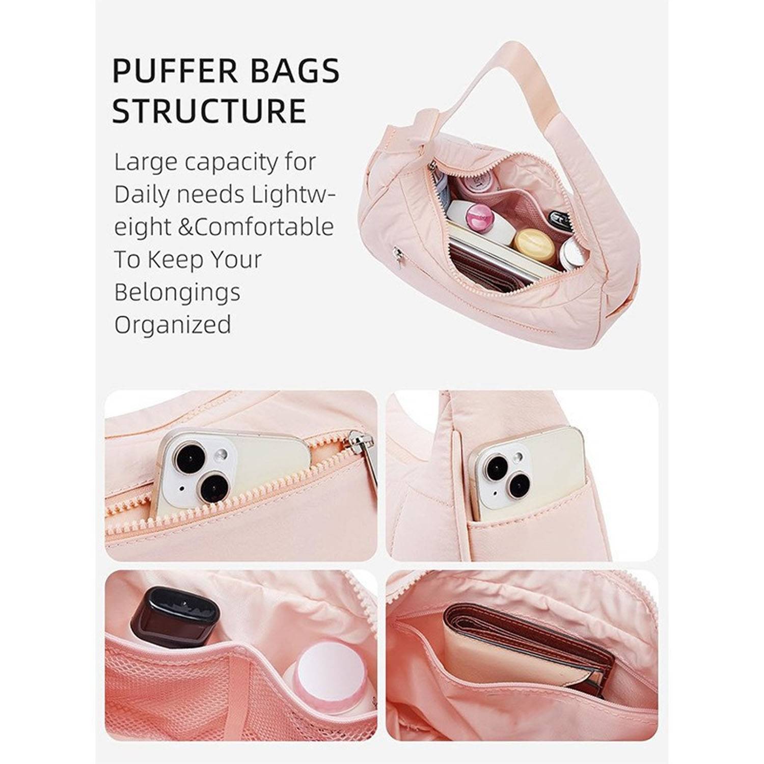 Quilted Puffer Nylon Adjustable Strap Shoulder Bag 4