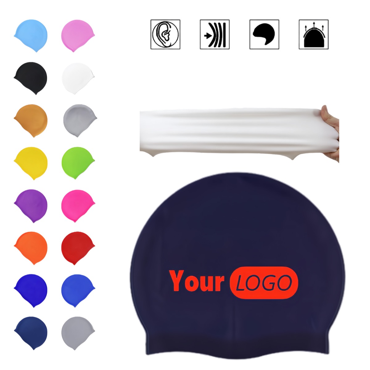 Solid Color Waterproof Silicone Swim Cap 2