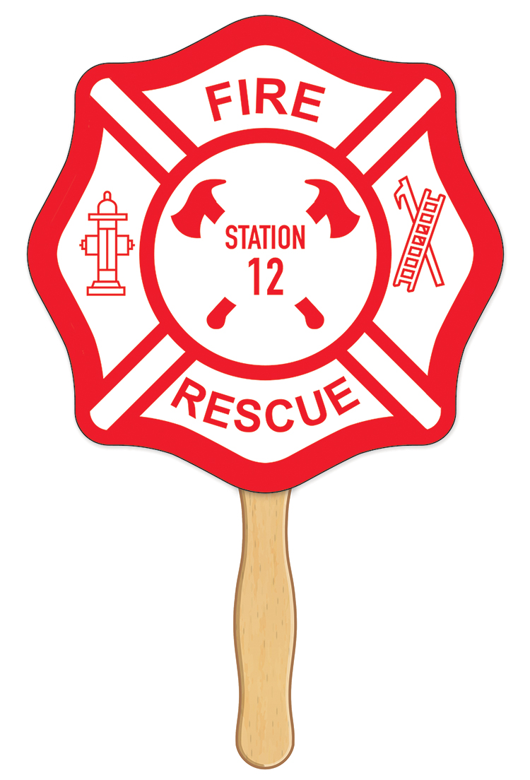 HAND FANS - Full Color, Fire Badge Shaped Hand Fan 6