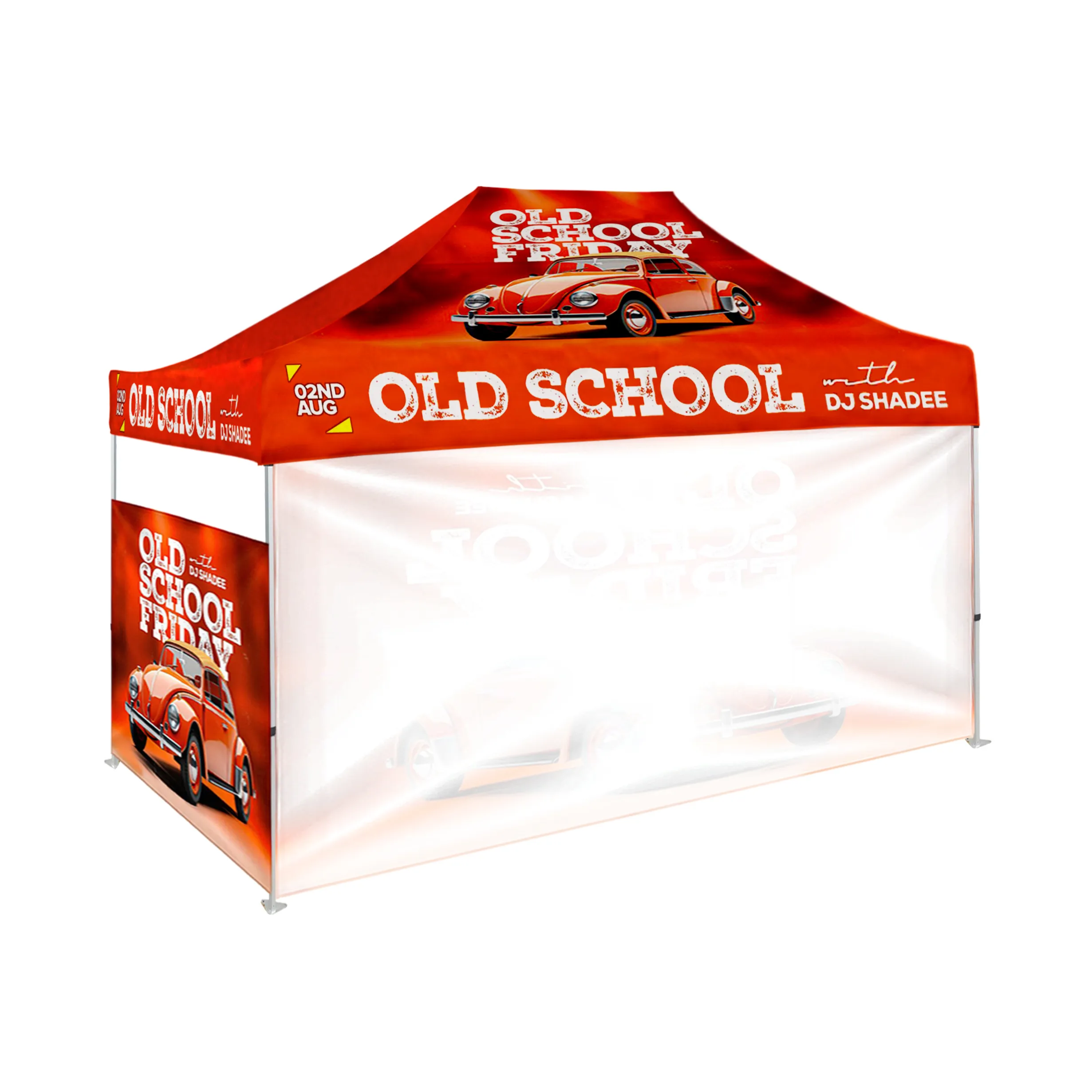 10'x15' Tent Canopy w frame, 2 side half + 1 long full wall 6