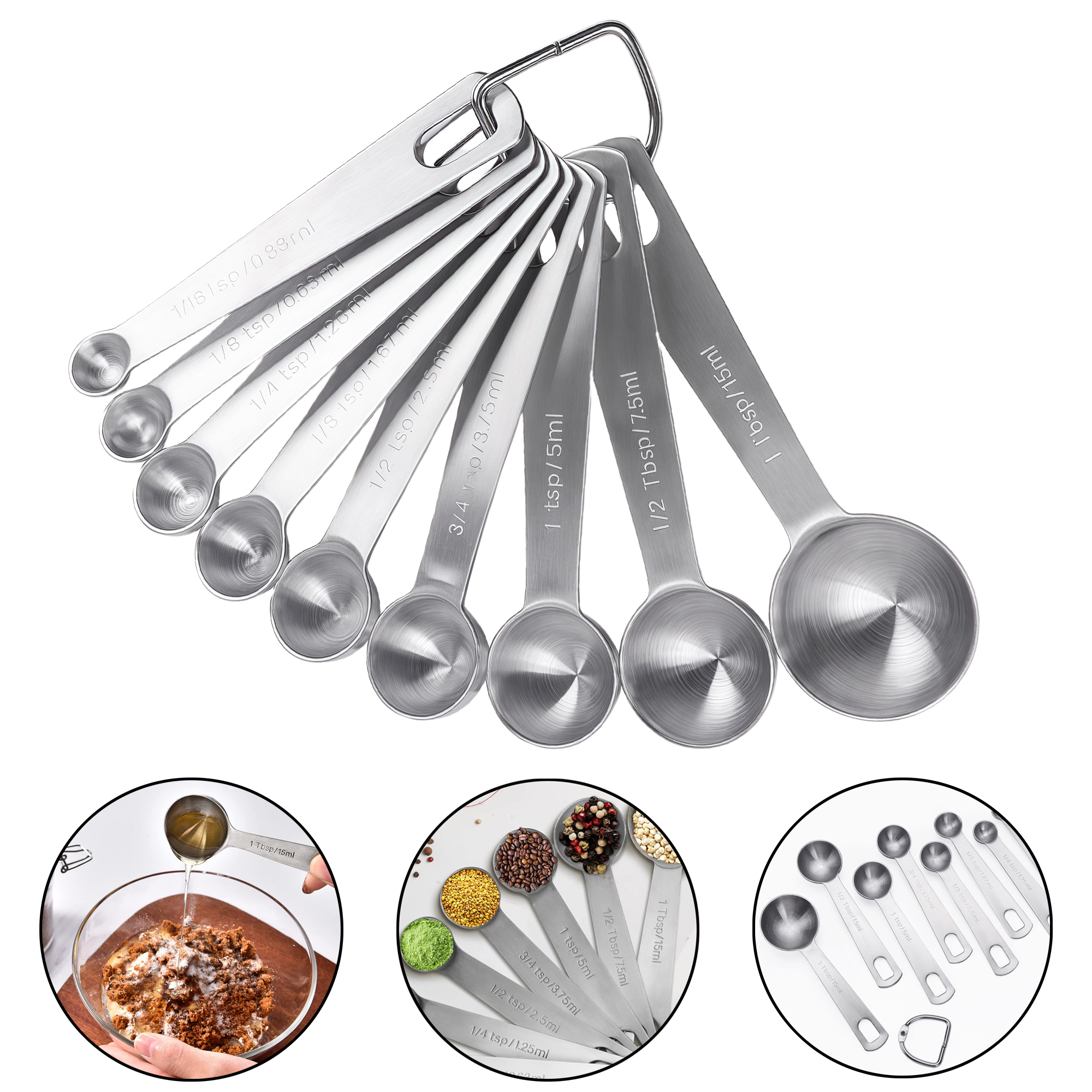 9-Piece Stainless Steel Measuring Spoon and Cup Set for Kitchen Baking with Scale and Clip 2