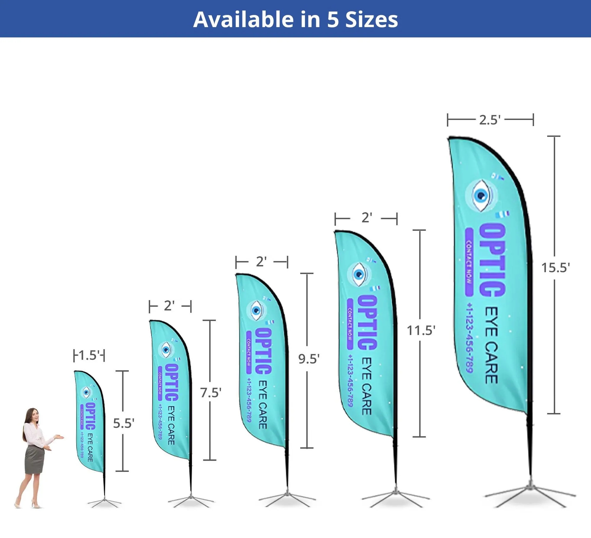 2.25'x11.5' Feather Flag Double Sided Package w/Spike Base 4