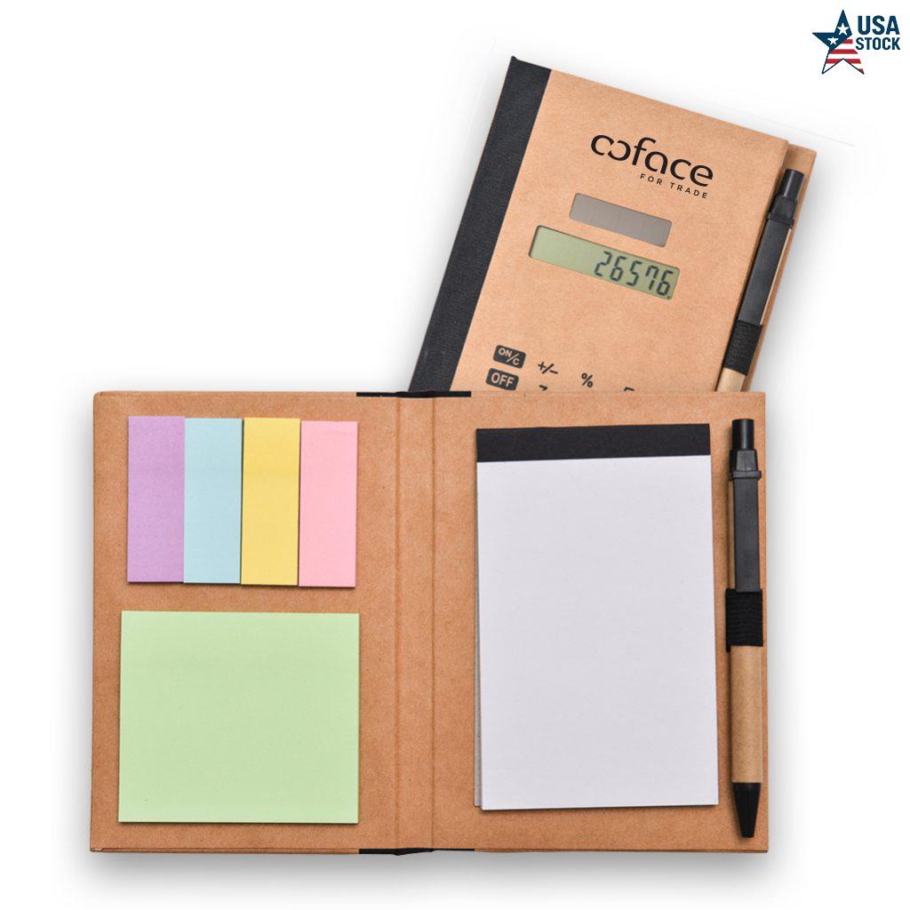 Eco-Friendly Recycled Solar Calculator Gift Set with Pen, Notepad, Sticky Notes & Flags 3