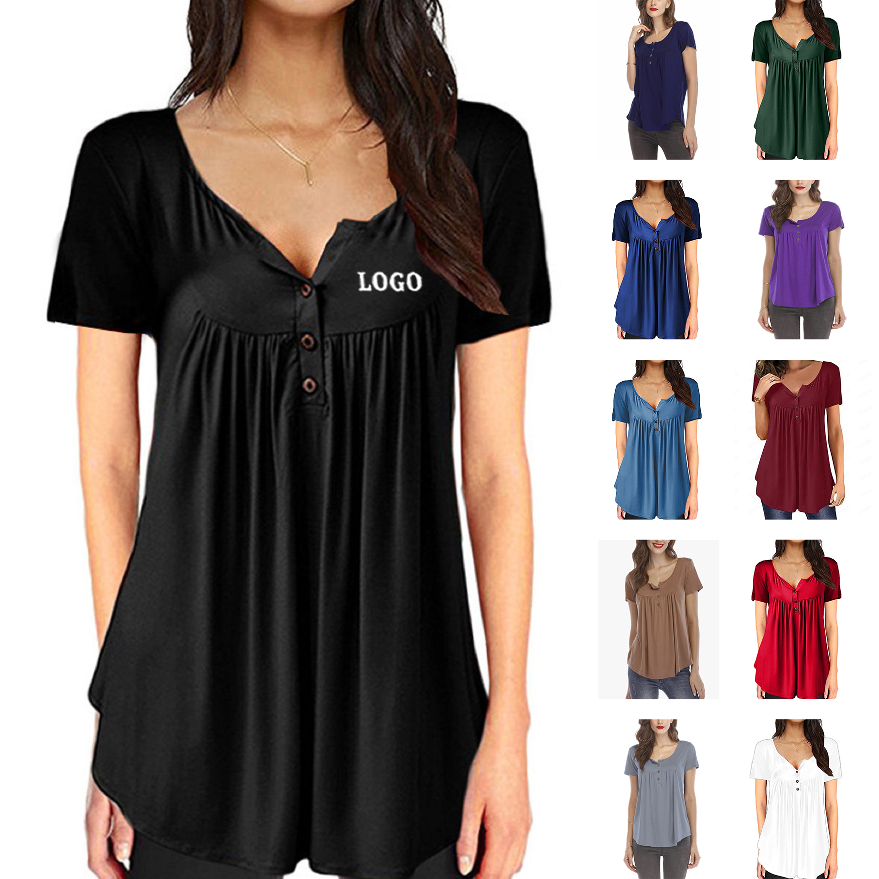 Women's Long Sleeve Henley Shirt Casual Button Up Tunic Tops 4