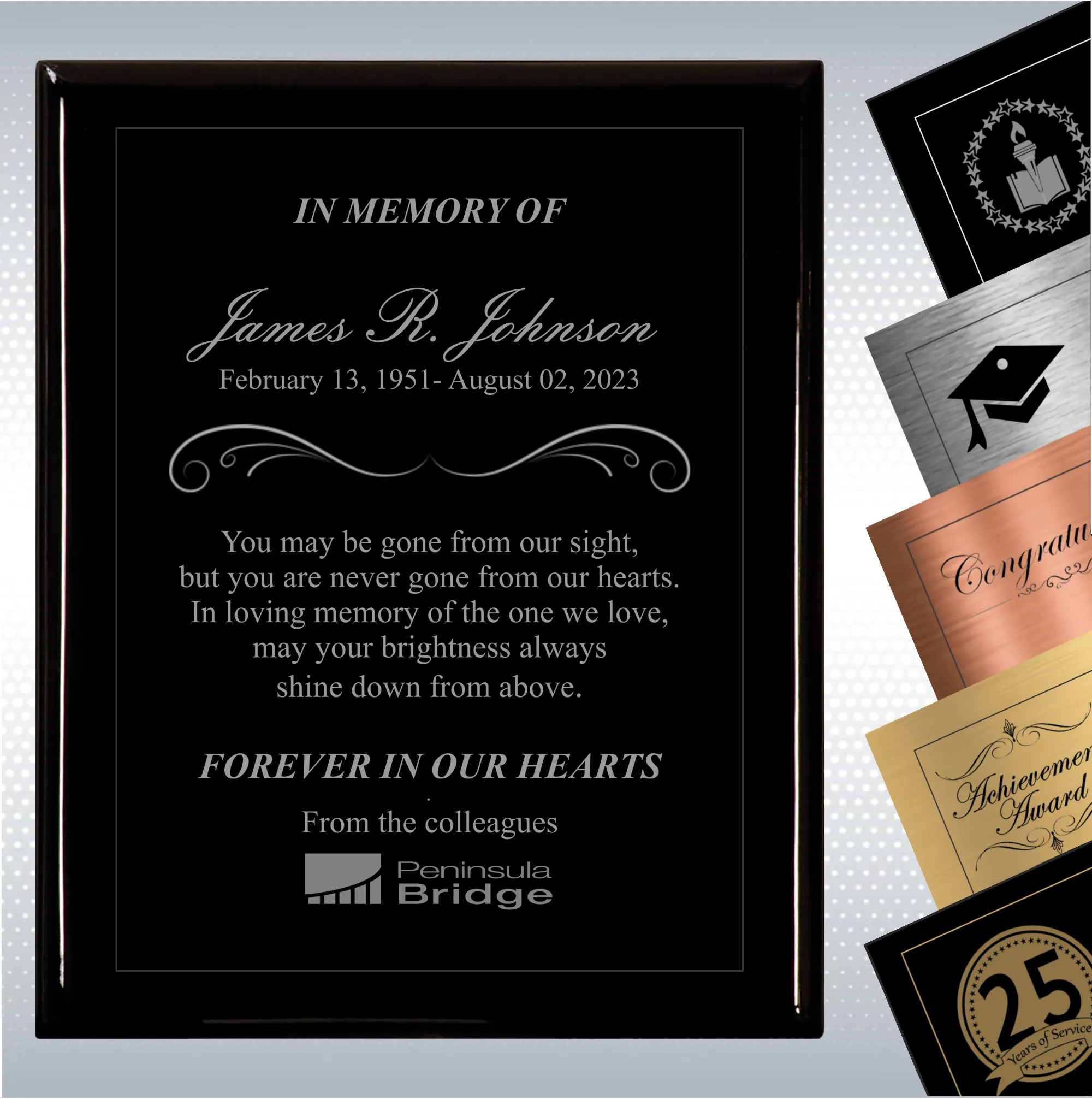 Black Piano Finish Wood Plaque Memorial Gift Award 14