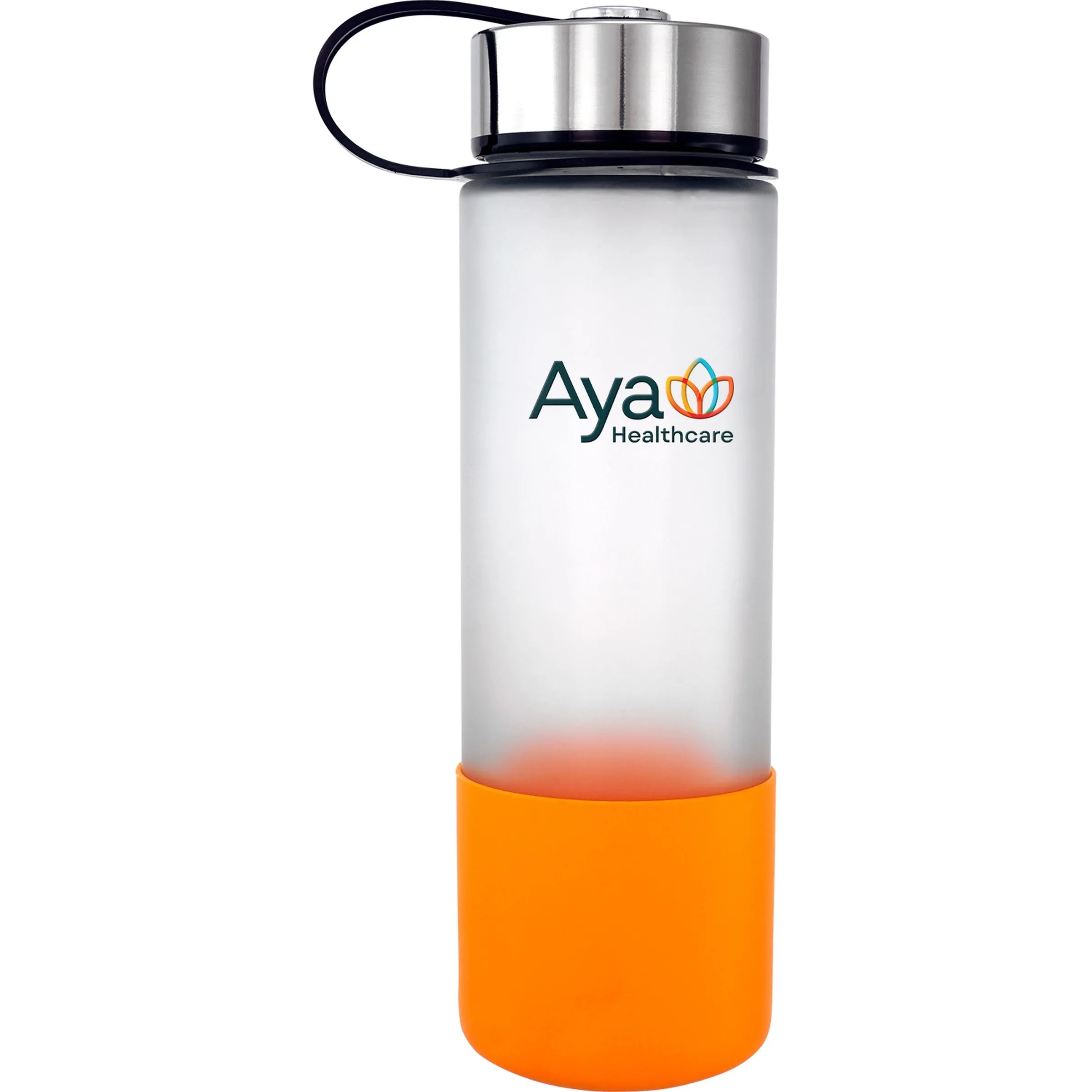 Metal Lanyard Lid 22oz. Full Color Frosted Glass Grip Bottle 10