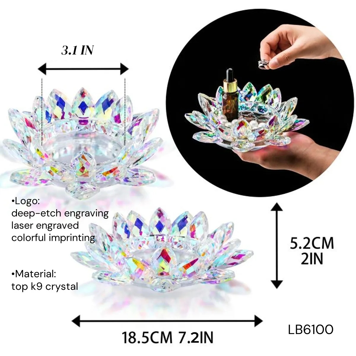 Engraved Lotus Crystal Candle Holders Jewelry Box 6