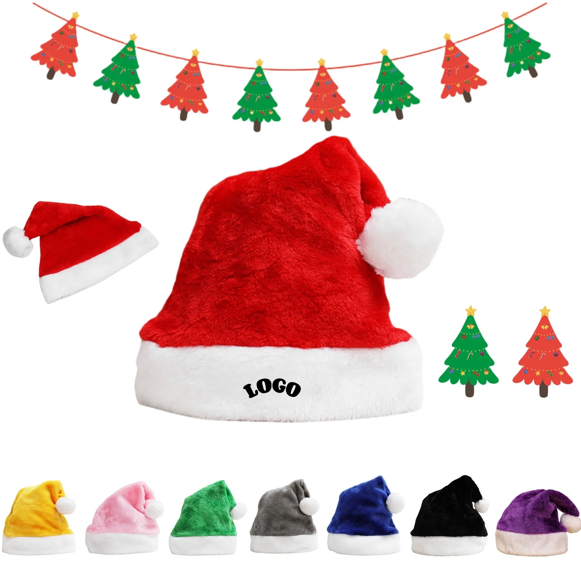 Warm Short Plush Holiday Christmas Santa Hat 7