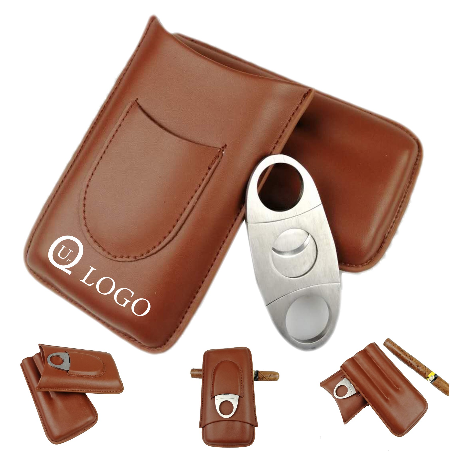 3-Finger Leather Cigar Case W/ Cutter