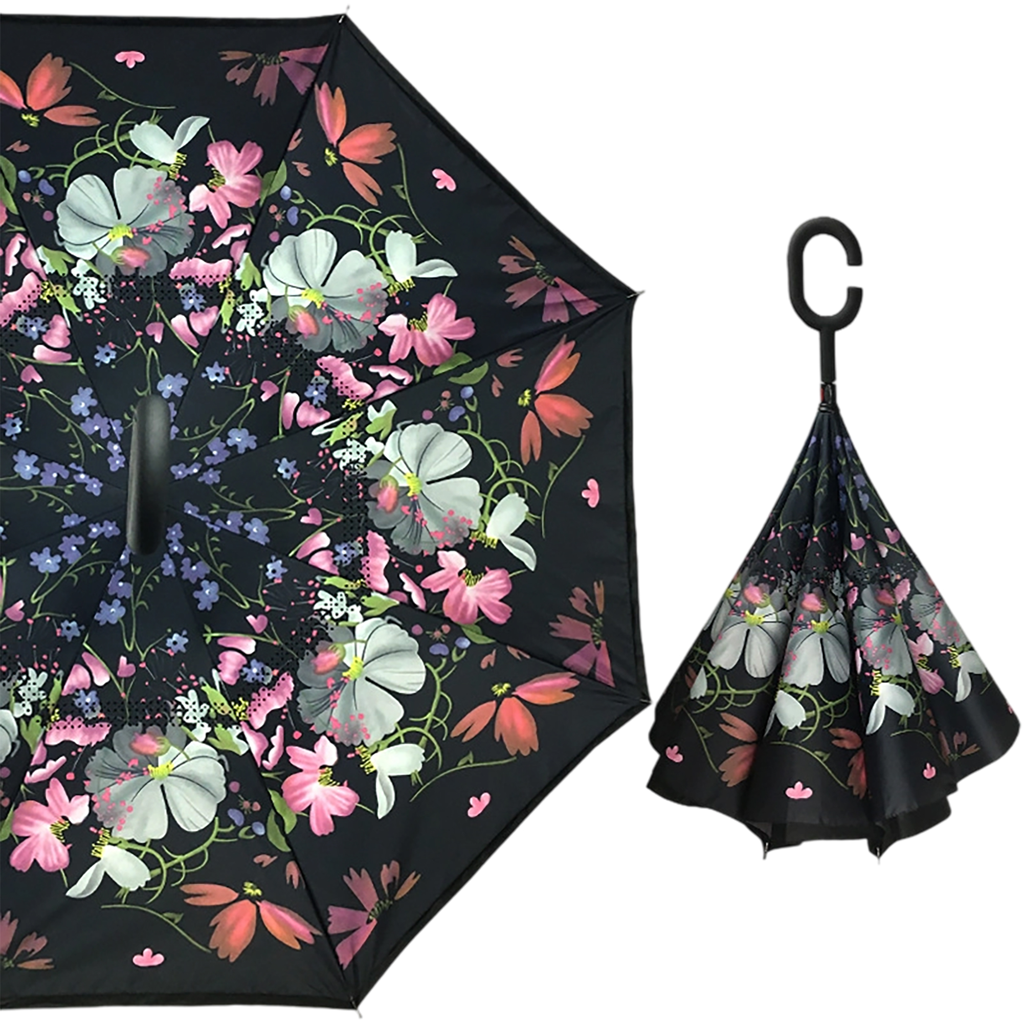 Double Layer Waterproof Reverse Folding Inverted Umbrella With Wrist Handle 42" X 31.5" 12