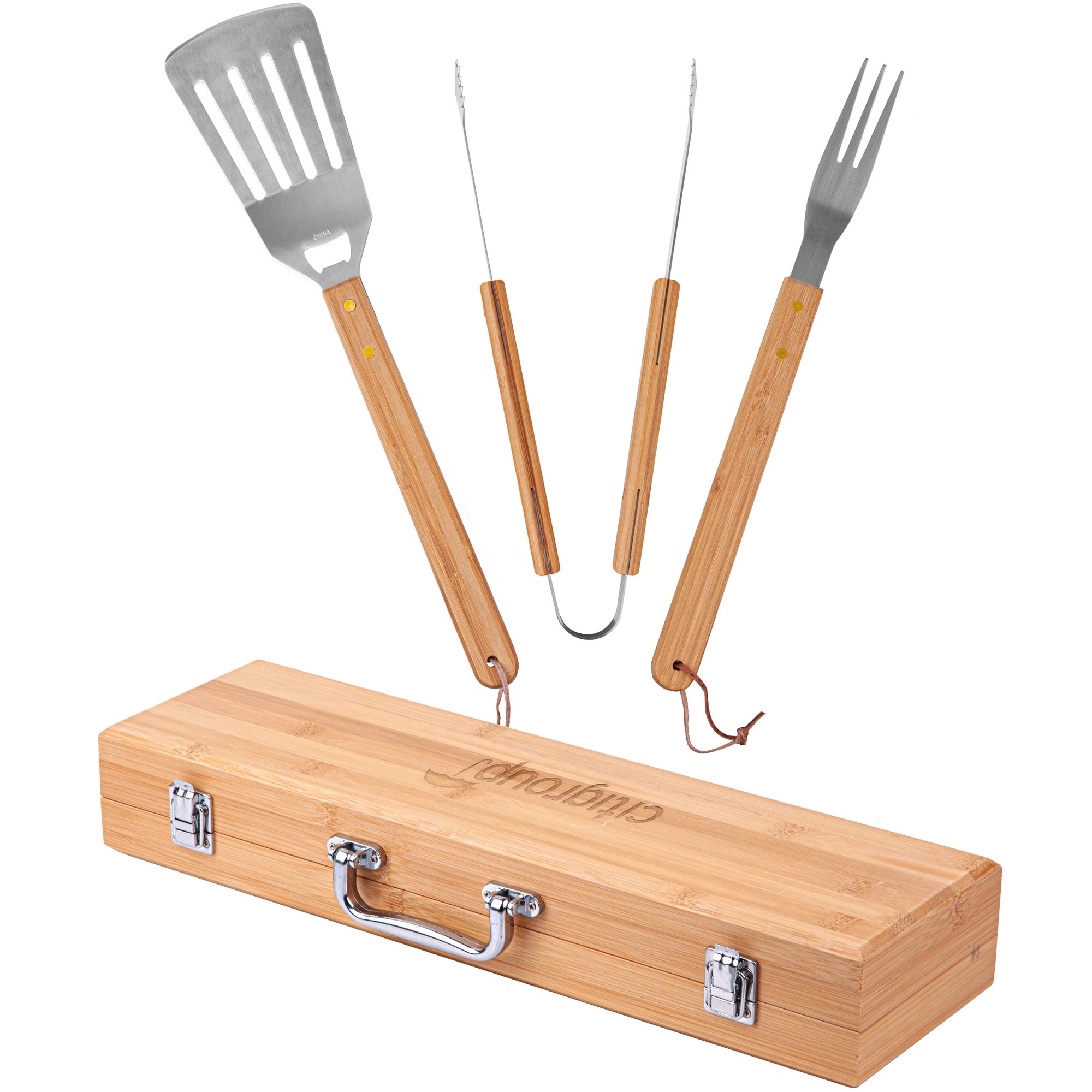 3-Piece BBQ Grill Utensil Set with Bamboo Case 6