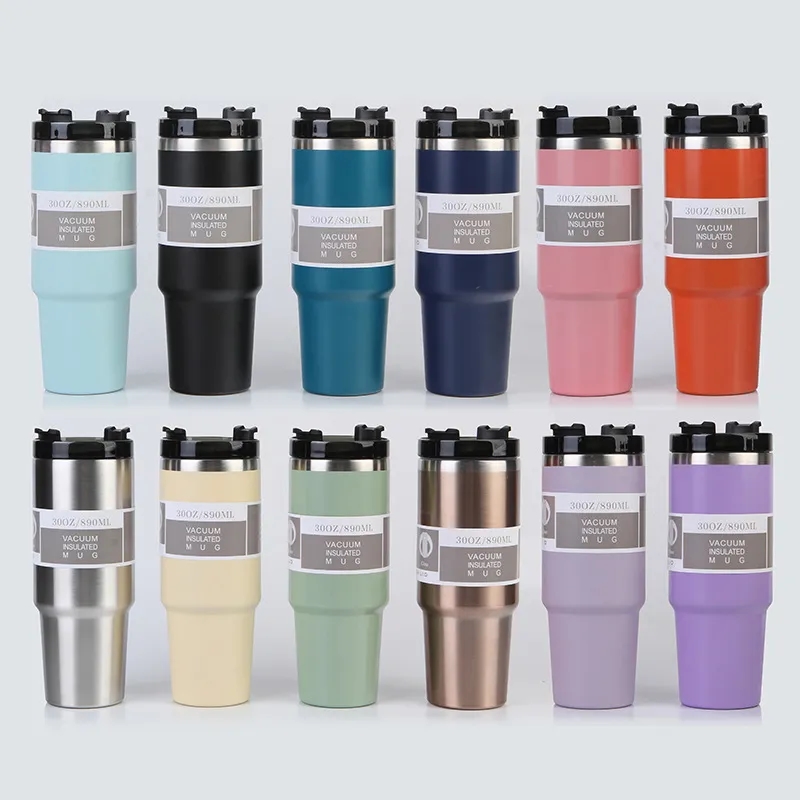 Stainless steel 30-40oz ice cup with multiple lids 2