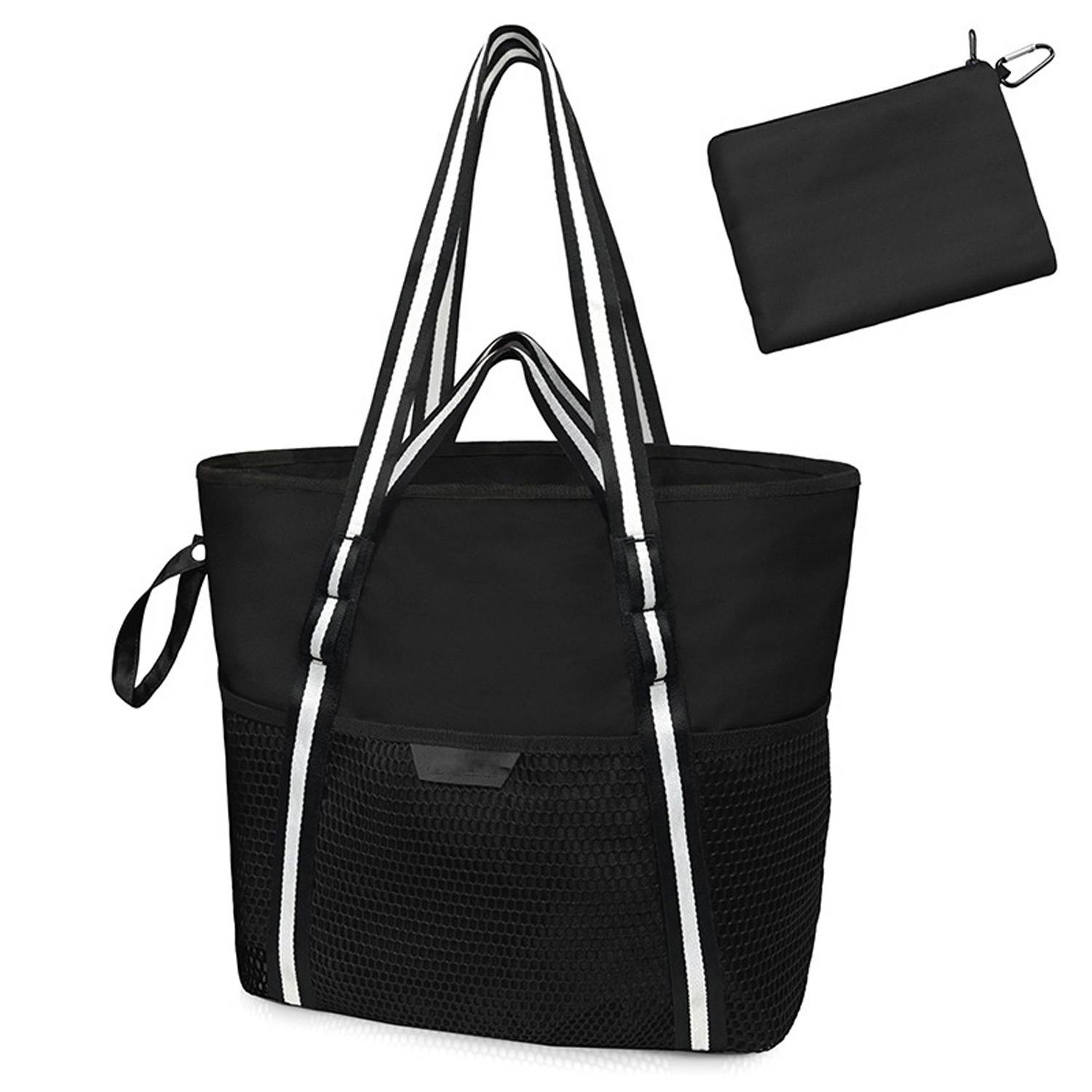 Nylon Zippered Sandproof Foldable Beach Tote Bag, custom tote bag with logo imprint 7