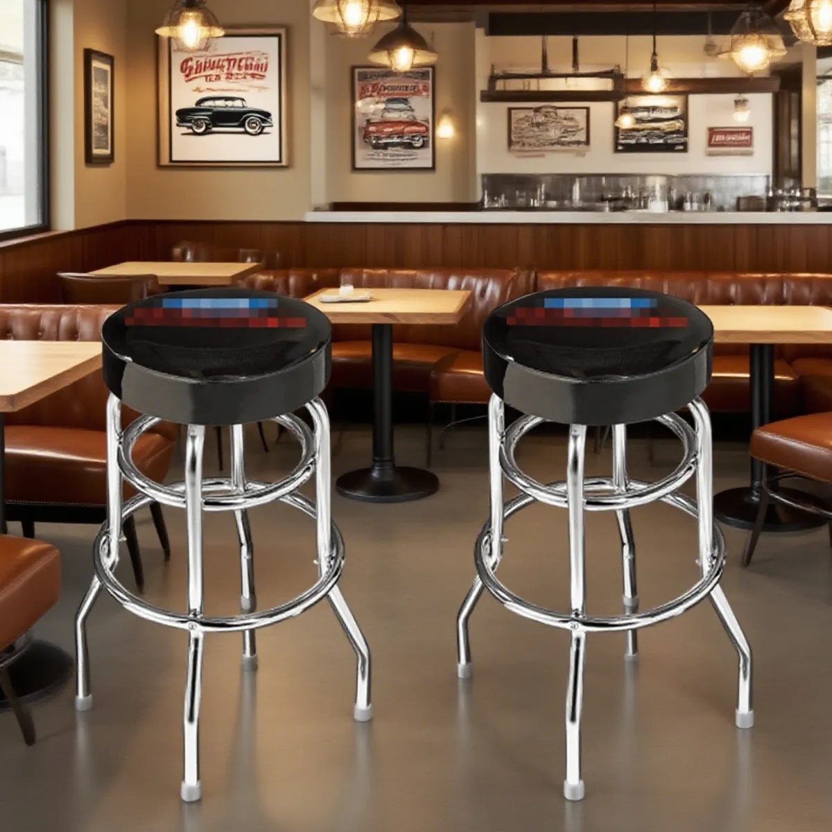 Double Ring Padded Swivel Bar Stool With Chrome Base 5