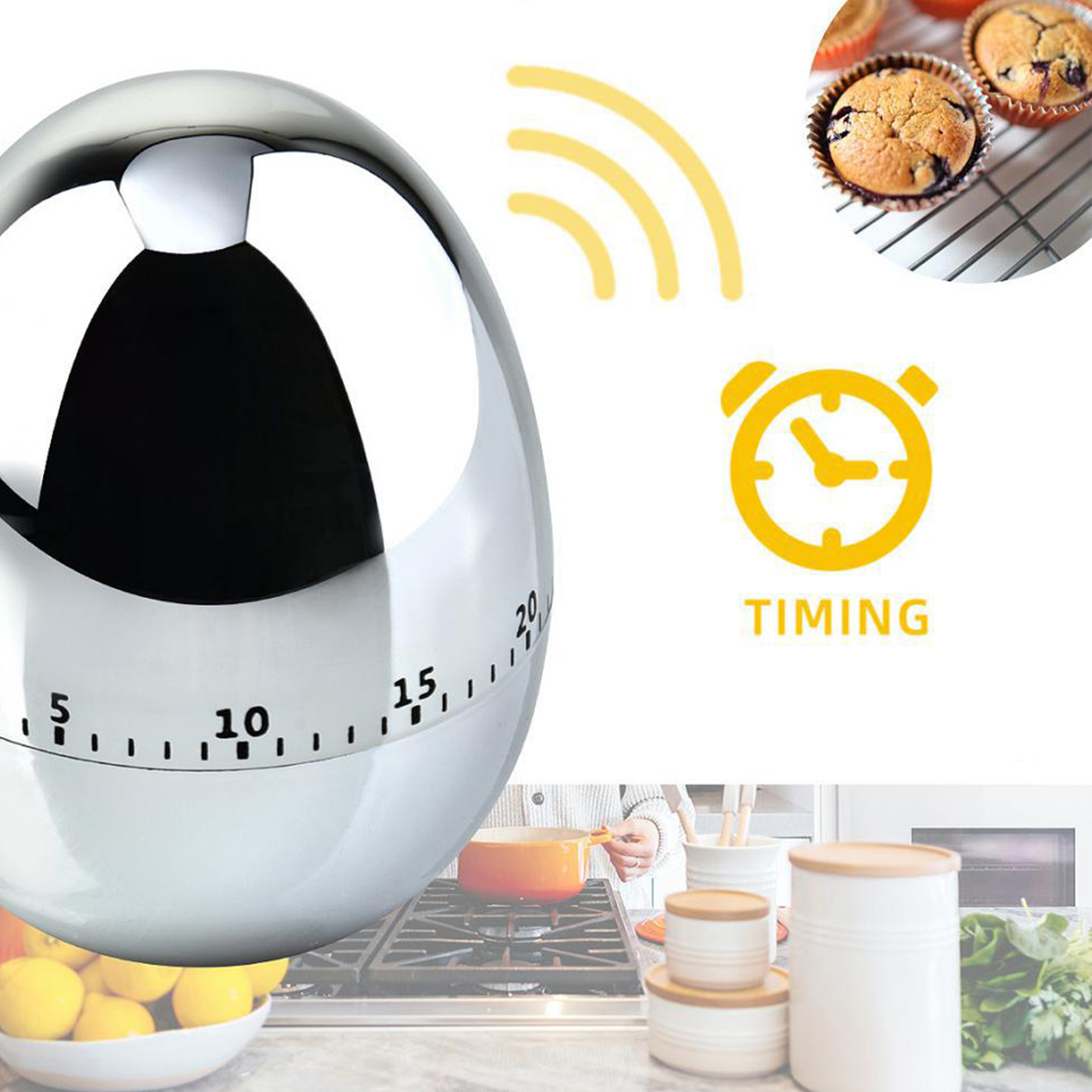 Stainless Steel Egg Shaped Mechanical Timer 5