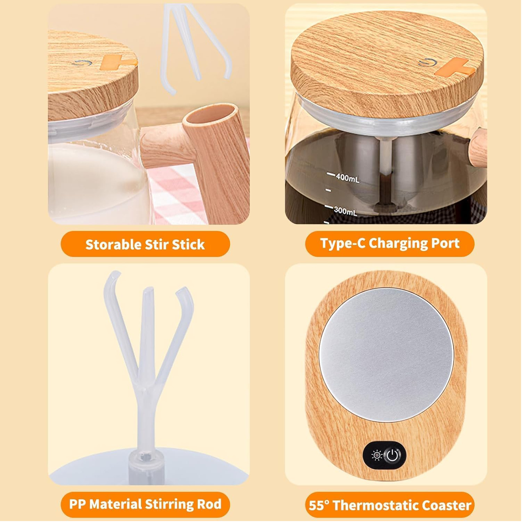 Self Stirring Heated Coffee Mug with Lid 2