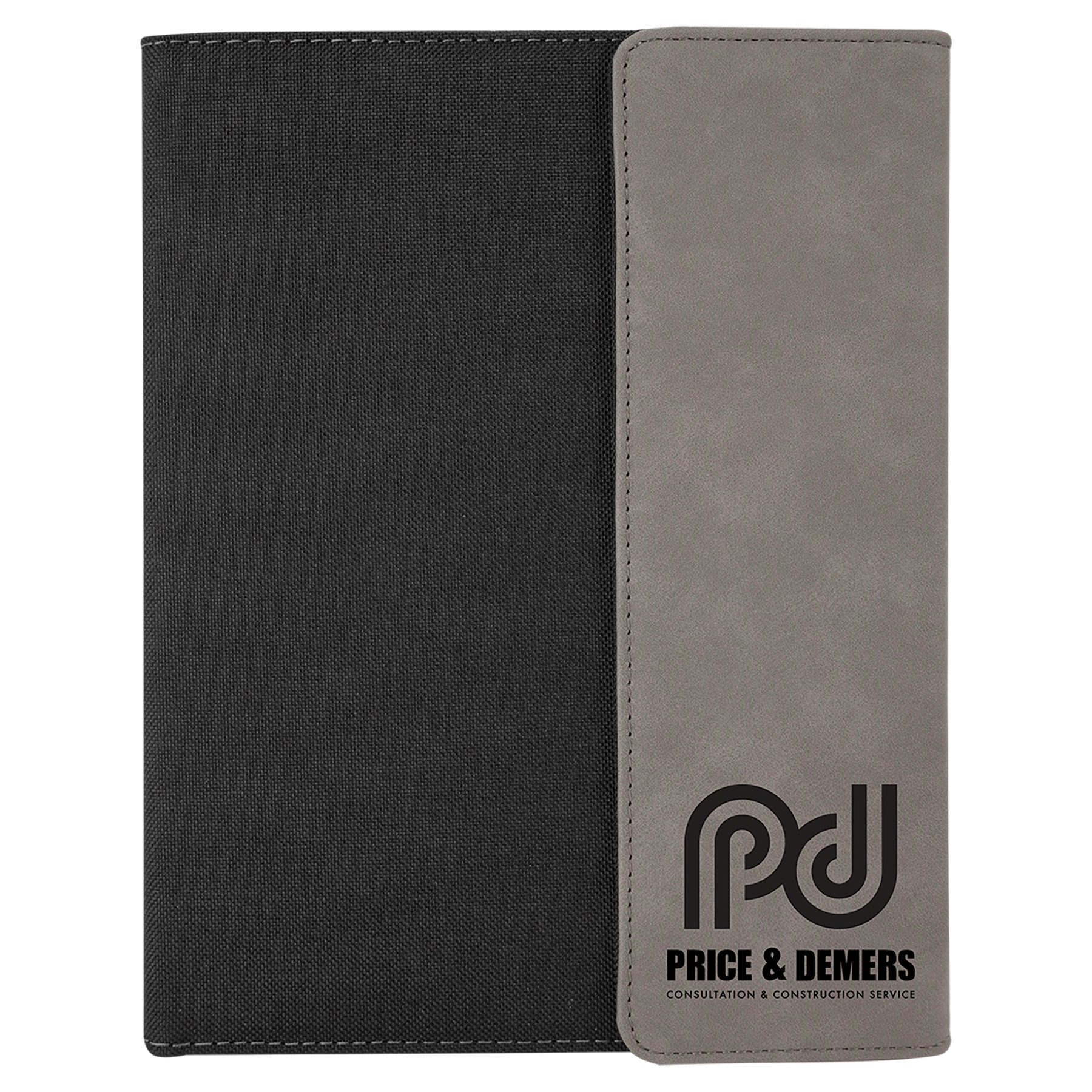 7" x 9" Gray Leatherette / Black Canvas Portfolio with Notepad 2