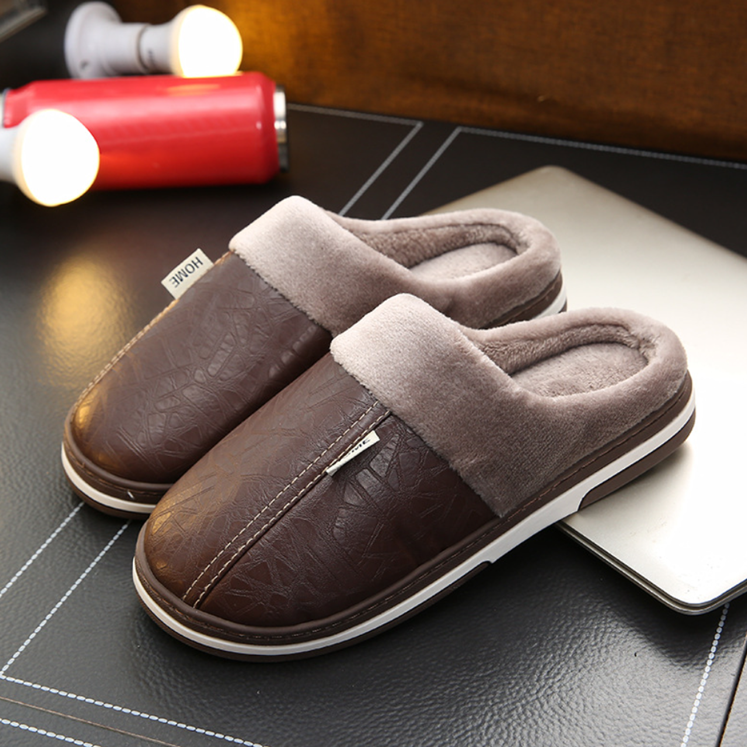 PU leather top waterproof platform slippers winter 8