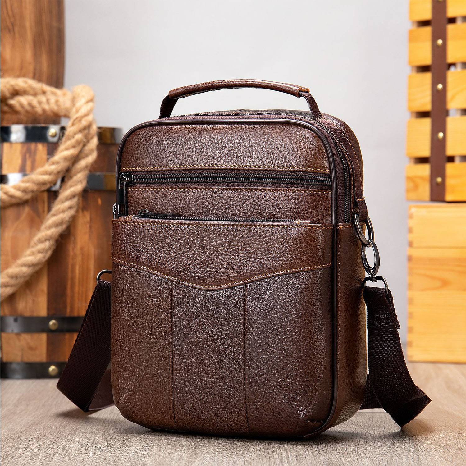 Genuine Leather outdoor business men's crossbody bag 4