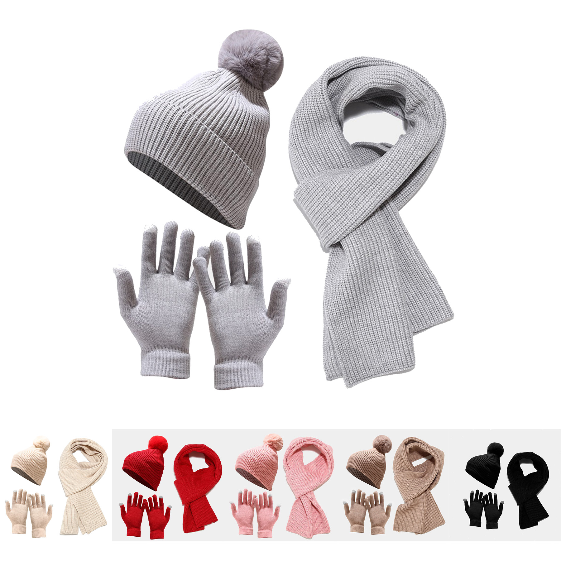 Winter Beanie Hat Scarf Gloves Set